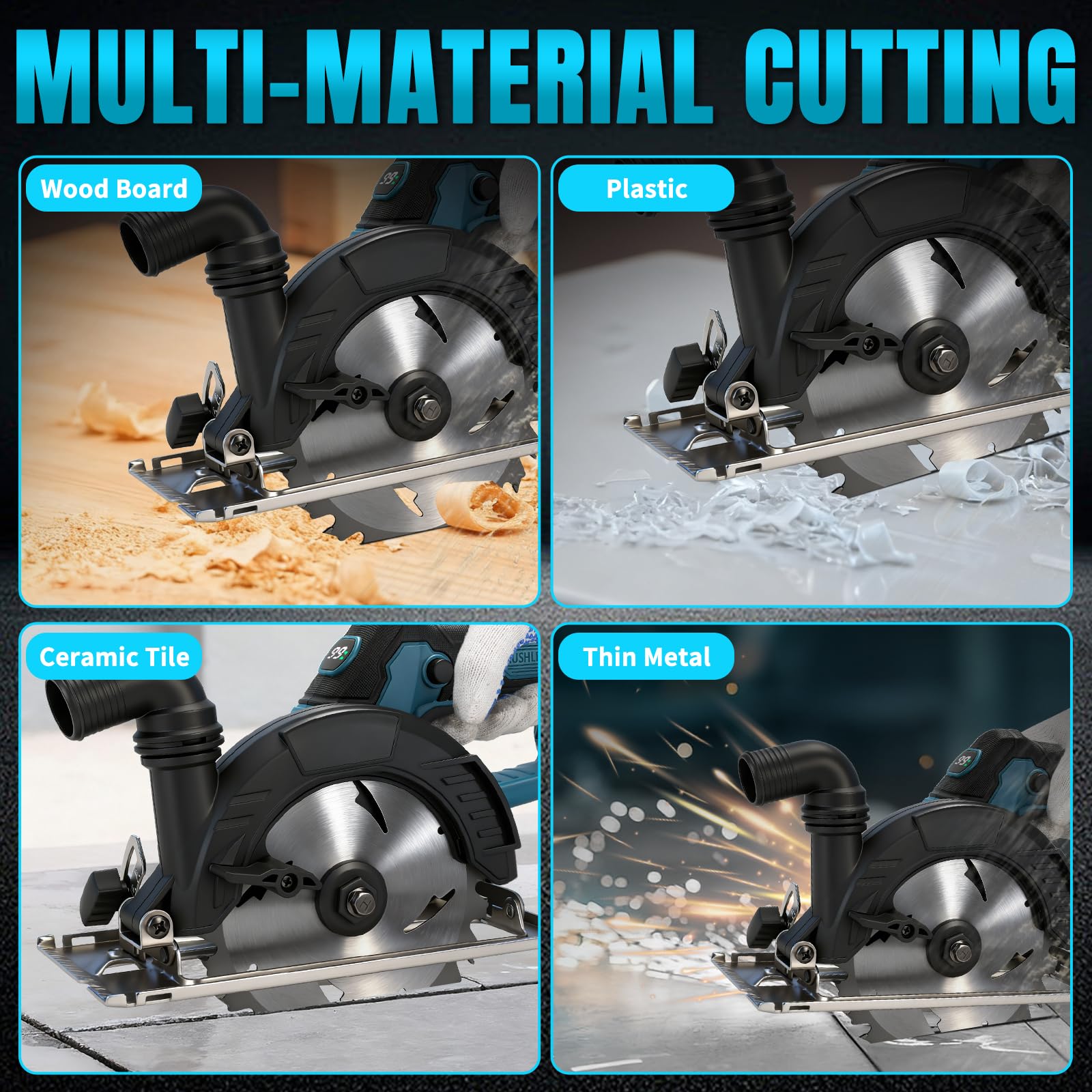 Sierra circular de mano con batería para Makita 18 V batería de litio (sin batería), motor sin escobillas, hoja de sierra Ø 150 mm, 6000 rpm, profundidad de corte 56 mm, 0-45°, con pantalla digital