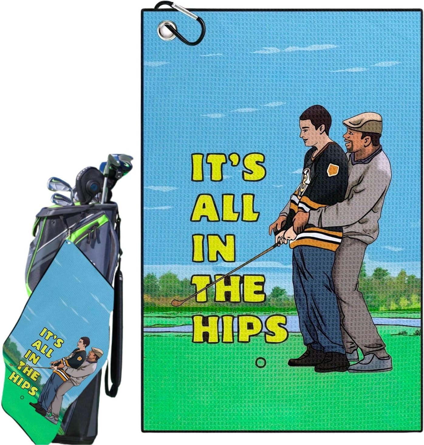 Funny Printed Golf Towels for Golf Bags with Clip, Golf Gift for Men Husband Boyfriend Dad, Birthday Gifts for Fan - It's All in The HIPS