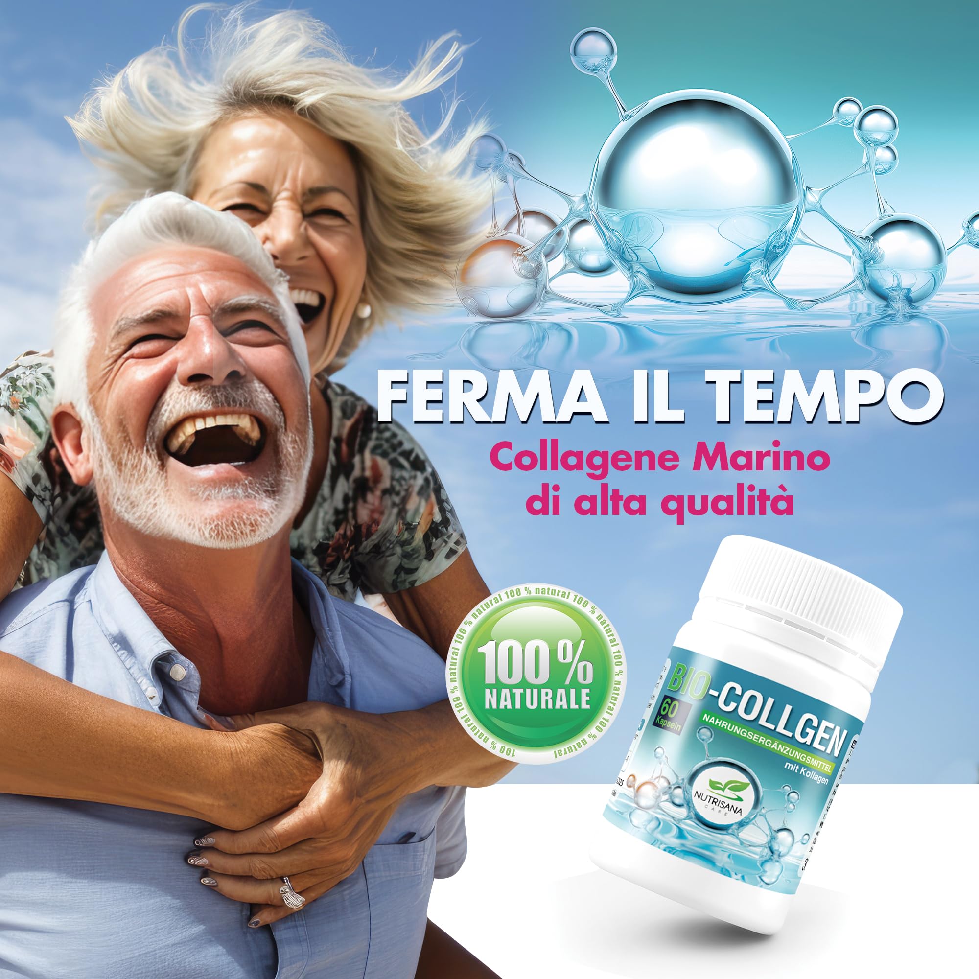 NUTRISANA | Capsules Bio Collgen - 60 gélules, collagène marin hydrolysé, traitement rajeunissant de la peau, apaisant, régénère les tissus/muscles/articulations