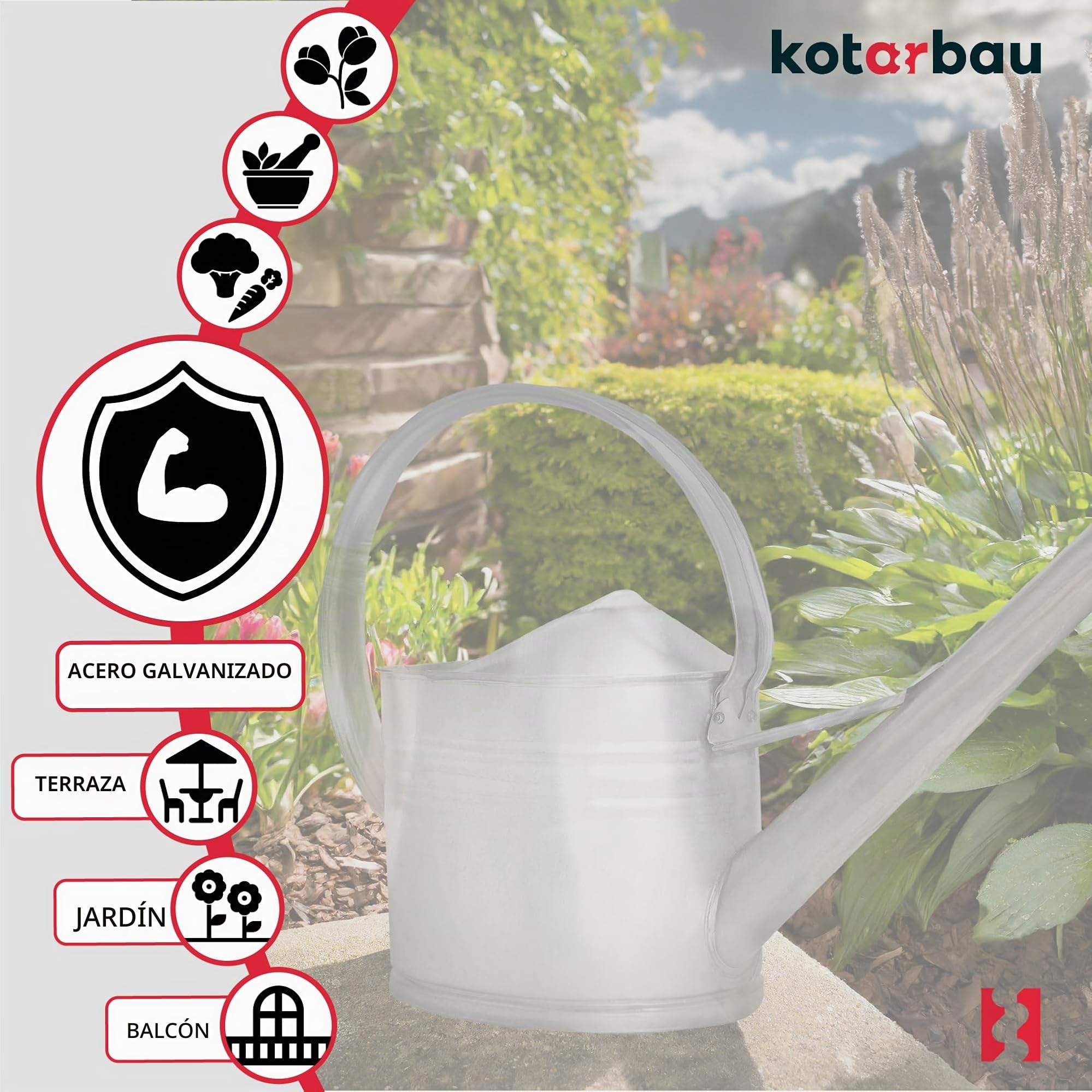 KOTARBAU® Regadera - 8 L - Acero Galvanizado - Regadera Plantas - Plata - para Jardín y Planta de Interior - con Ducha Extraíble - Riego de Plantas - Uso Exterior e Interior