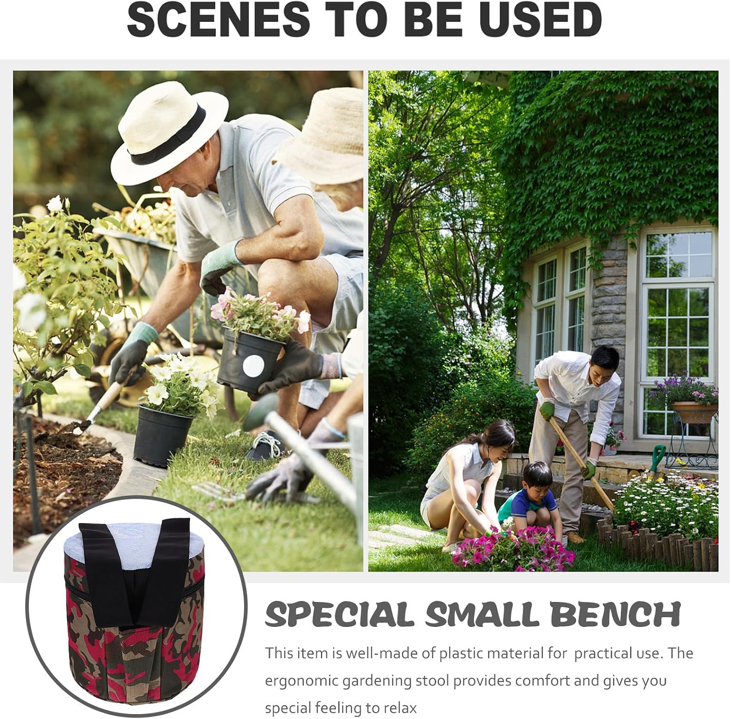 UPKOCH Portable Farming Stool with Storage Pocket, 25cm High Foam Garden Kneeling and Weeding Seat for Outdoor Gardening and Camping Use, Lightweight Small Work Stool for Seniors Random