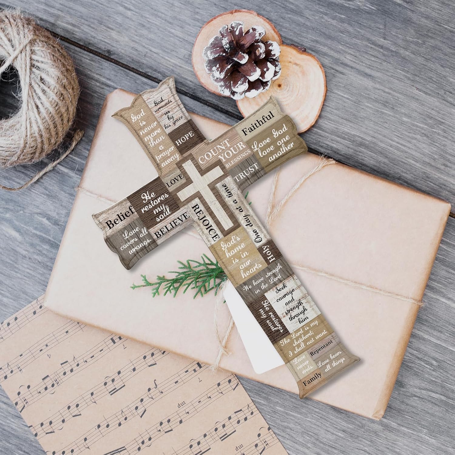 Asdhw Wooden Cross Wall Decor,Christian Cross Religious Faith,Mash up Biblical Verse Splicing Wall,Distressed for Home Easter Farmhouse Home Hanging Decorations Indoor Outdoor(6.5 x 10 Inch) - A05