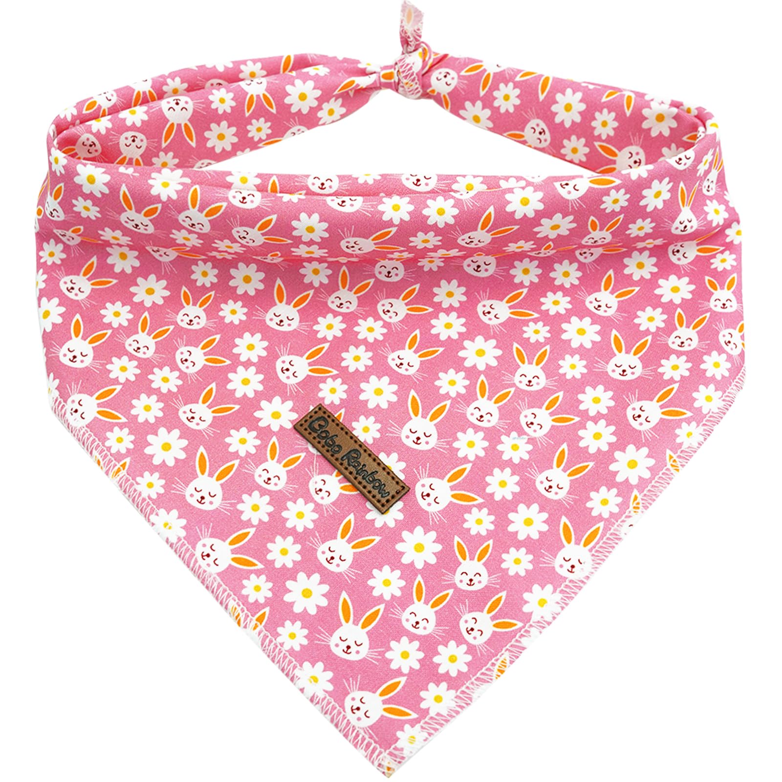 Bobo Rainbow Dog Bandana-1PC Rabbit Print Dog Bandanas Easter Bandanas Holiday Bandanas Spring Bandanas Bibs Scarf Square Pink Soft Dog Kerchief Pet Bandanas for Small Medium Large Dogs — image 1