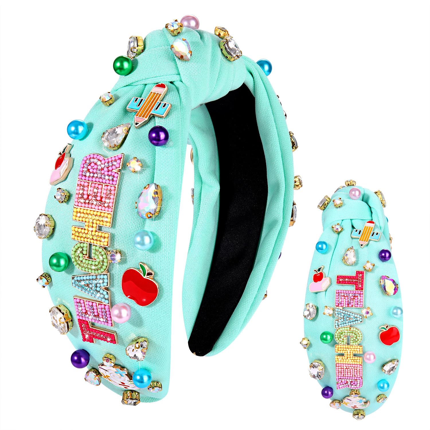 NVENF Teacher Headband for Women Teacher Accessories Crystal Pearl Knotted Hairband Back To School Outfits Teacher Appreciation Gifts (Style E)