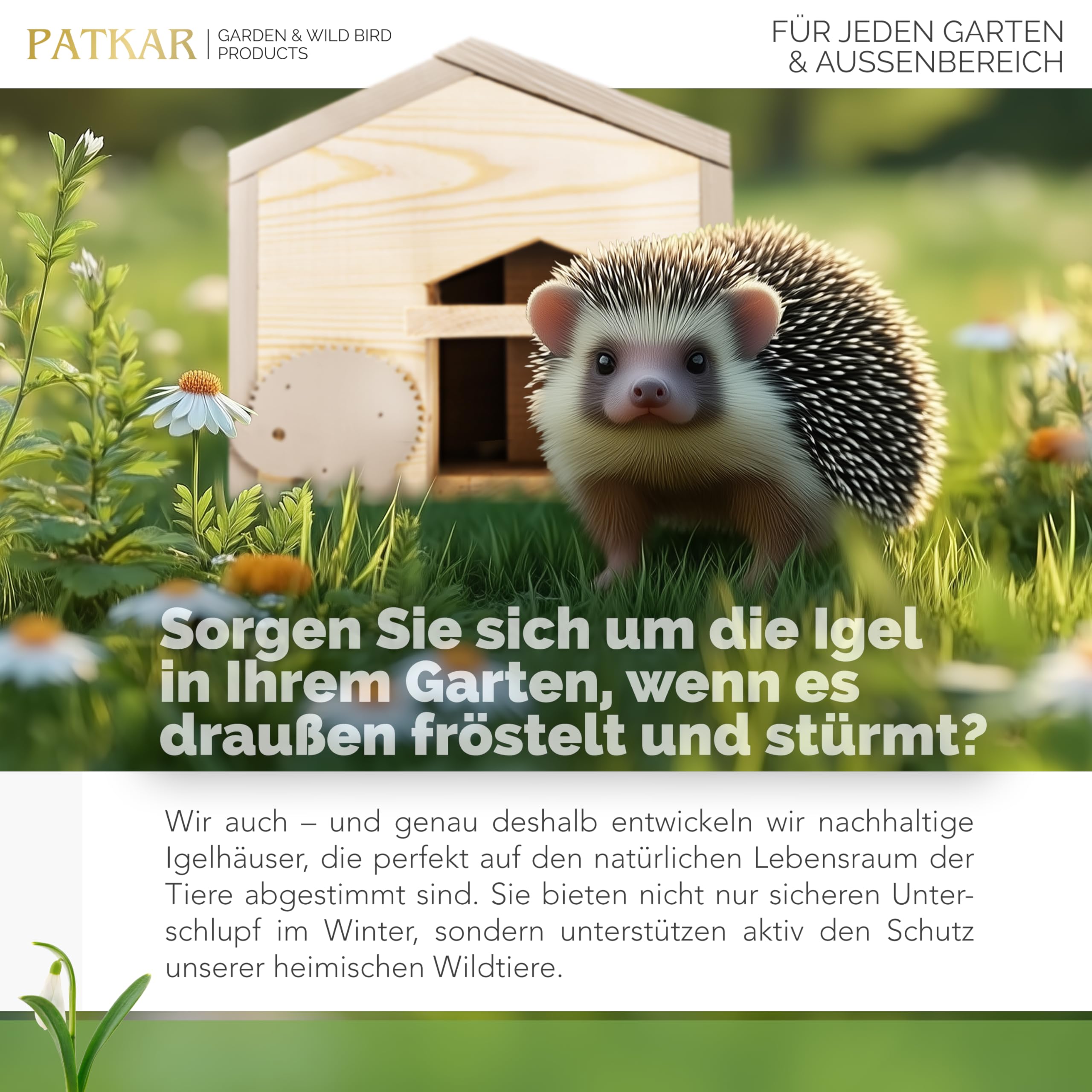 PATKAR Igelhaus Winterfest mit Boden Premium Igelfutterhaus Made in Europe Igel Schlafhaus Igel Futterhaus Igelhotel
