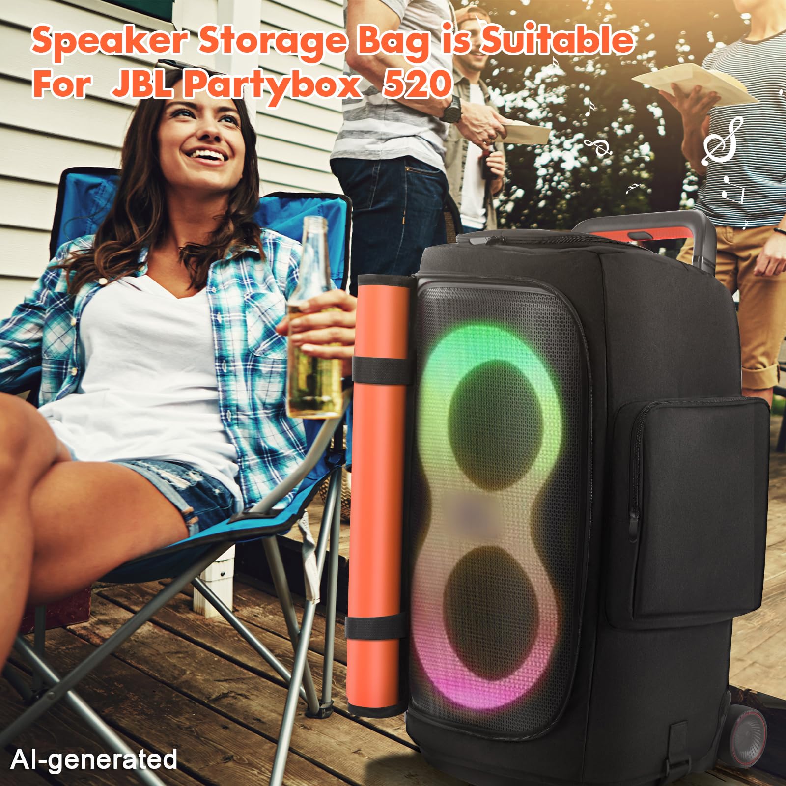LEFOR·Z Funda para altavoz compatible con JBL PartyBox 520, bolsa de almacenamiento portátil para altavoz JBL PartyBox 520 para viajes al aire libre, solo funda