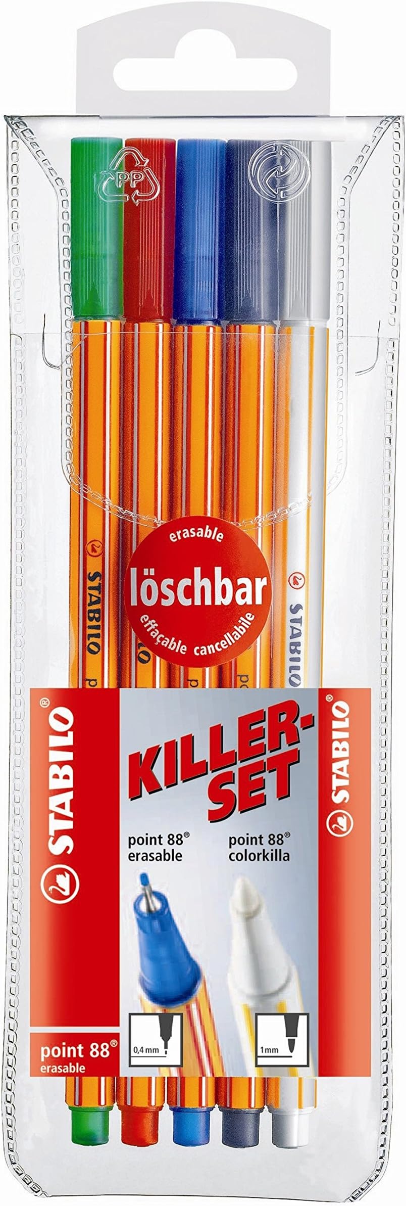 STABILO 8805-01 Fineliner Pen point 88 Colorkilla Set - 4pcs Erasable + 1 pcs Colorkilla