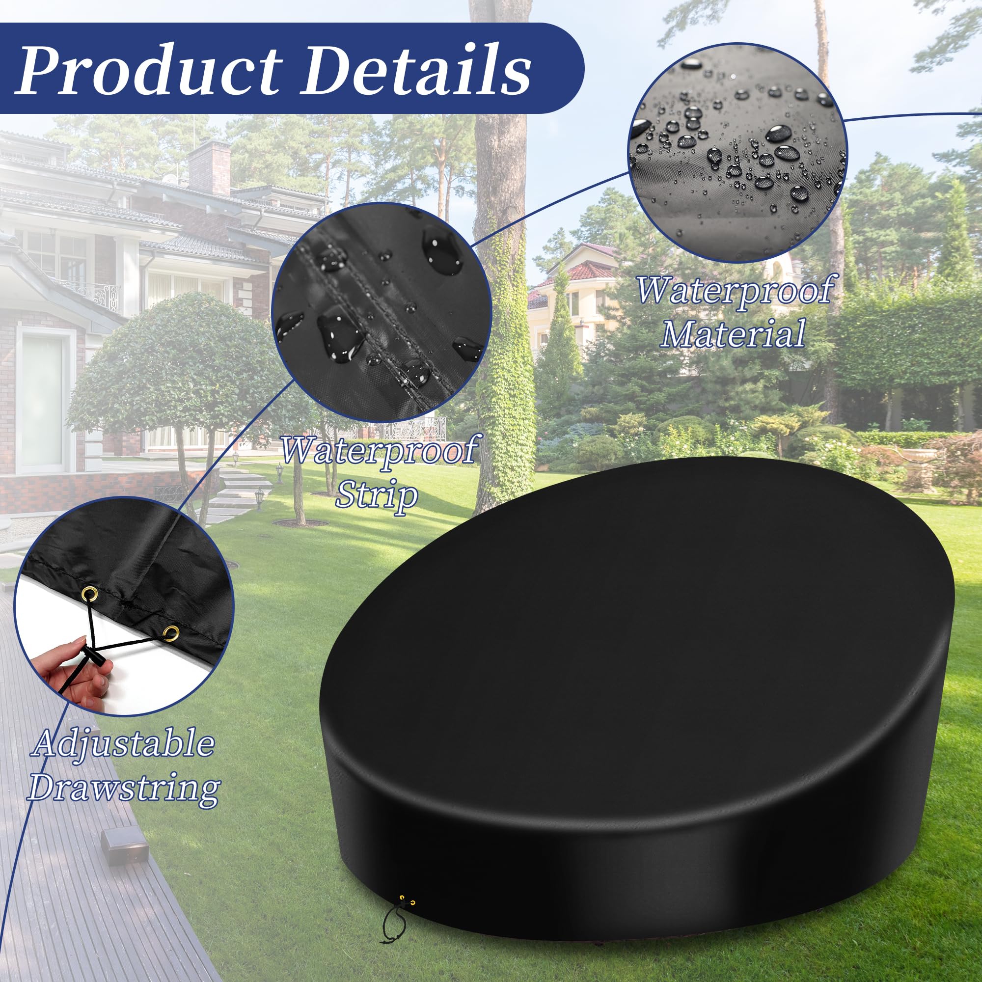 RICHIE Funda impermeable para isla de sol, tela Oxford 420D, con banda ajustable, cubierta para isla de sol de ratas, resistente a los rayos UV, funda redonda para muebles de jardín, color negro (190