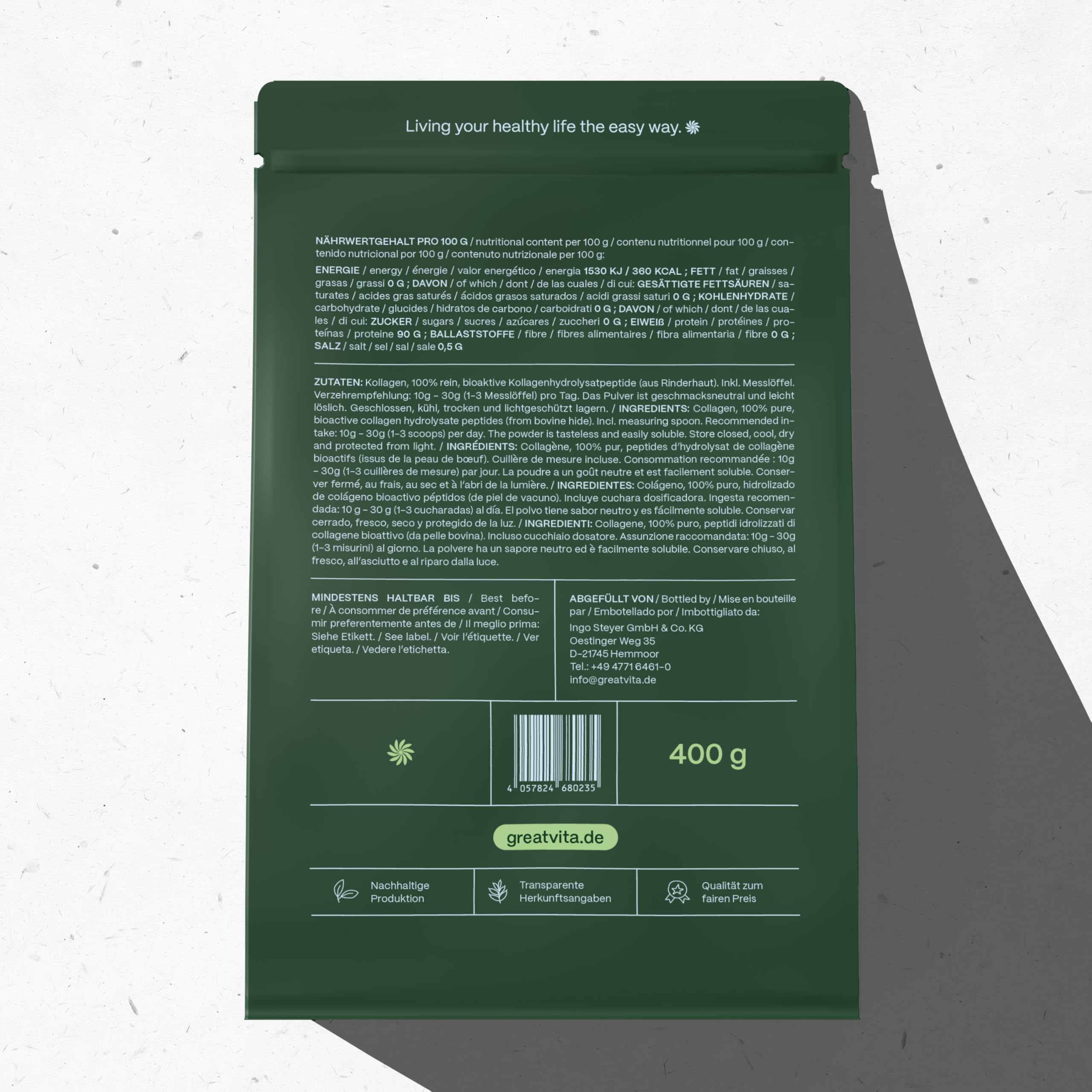 Polvo de colágeno bioactivo de 1,6 kg, calidad premium, polvo puro, péptidos hidrolizados, proteína de colágeno, sin aditivos | GreatVita