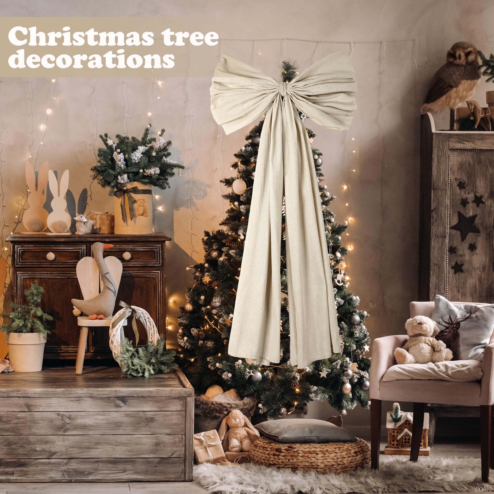 Giegxin Cimier de sapin de Noël extra large de 150 cm en coton et lin avec longs serpentins pour couronne de vacances pour Noël, décoration de maison, de mariage