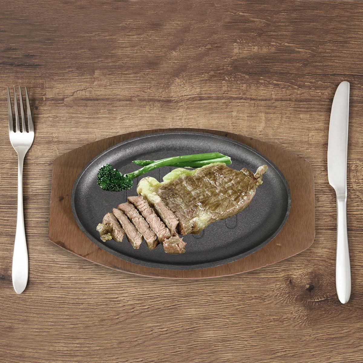 Luxshiny Sartén Plancha Teppanyaki Antiadherente Para Carne 10.6X6.5 Pulgadas Sartén Para Parrilla De Hierro Ligera Y Portátil Ideal Para Barbacoa En Casa