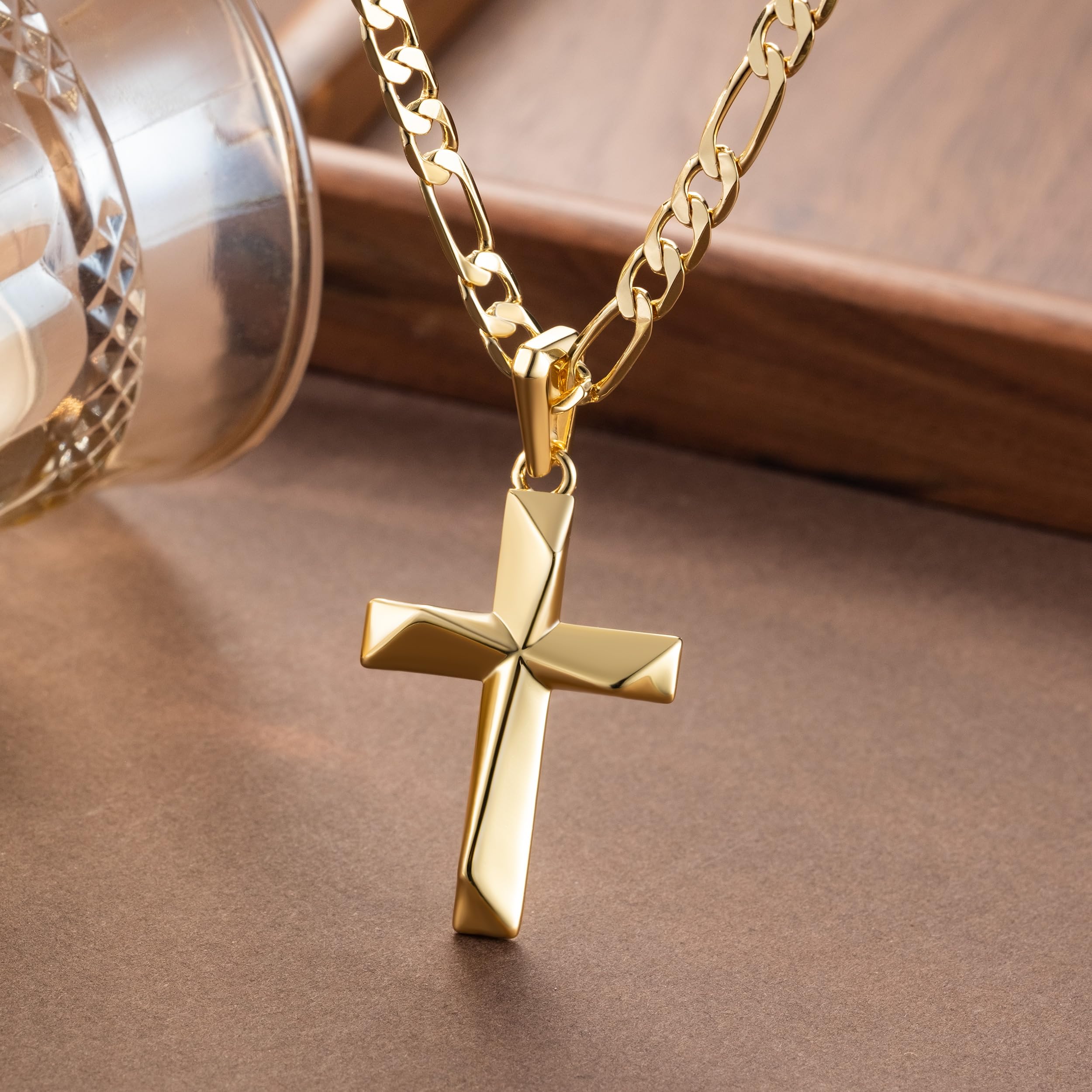 Collana a croce in oro 14 K per uomo catena croci in oro per uomo linee di taglio irregolari con catena ro ciondolo a croce da uomo 50/56/61 cm