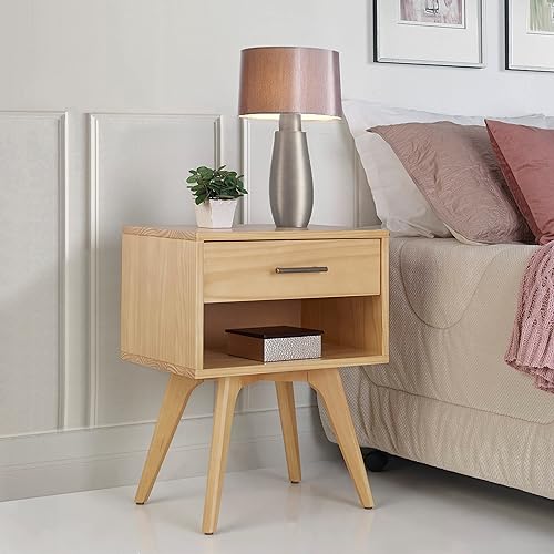 Miniatura 2 de Camaflexi Mesita de noche moderna de mediados de siglo con un cajón, roble