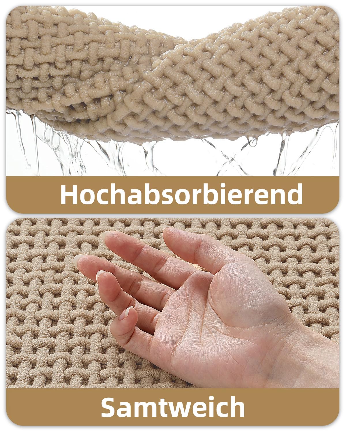 COLOR&GEOMETRY Badematte 60x90cm Beige Chenille, rutschfest saugfähig | Gummiboden rutschfest, ultraweich aus Chenille, saugfähig & waschbar Badvorleger für Bad, Dusche, Wanne