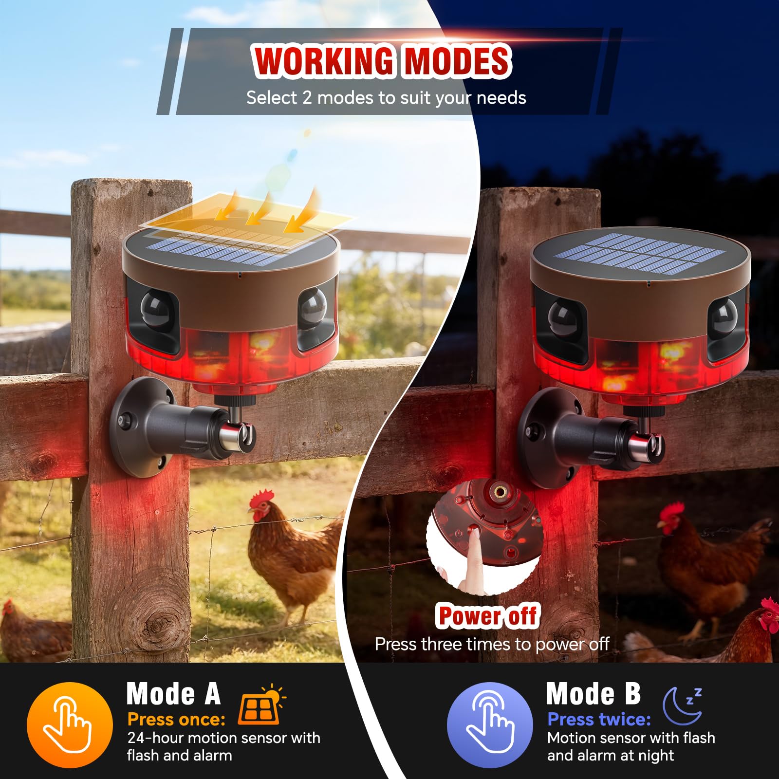 Sensor de movimiento solar para exteriores, alarma de ladridos de perro o sonido de disparo, ruido de 130 dB, 13 sonidos y detector de movimiento de 360°, grabación de alarma, con control remoto para