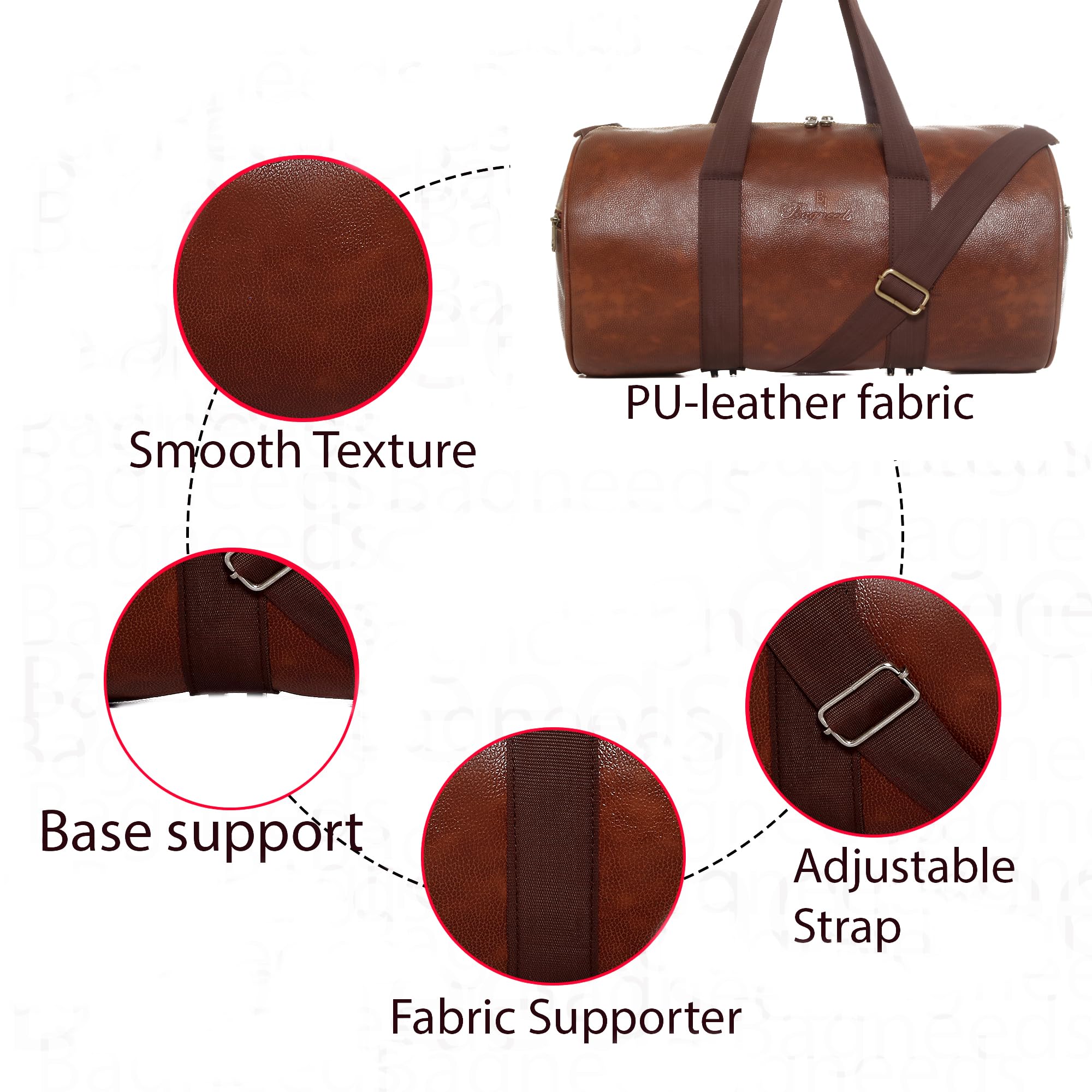 Bagneeds® Stylish Faux Leather Gym Bag for Men & Women, Multipurpose Travel Duffle with Strong Zippers and Dual Carry Handles 1