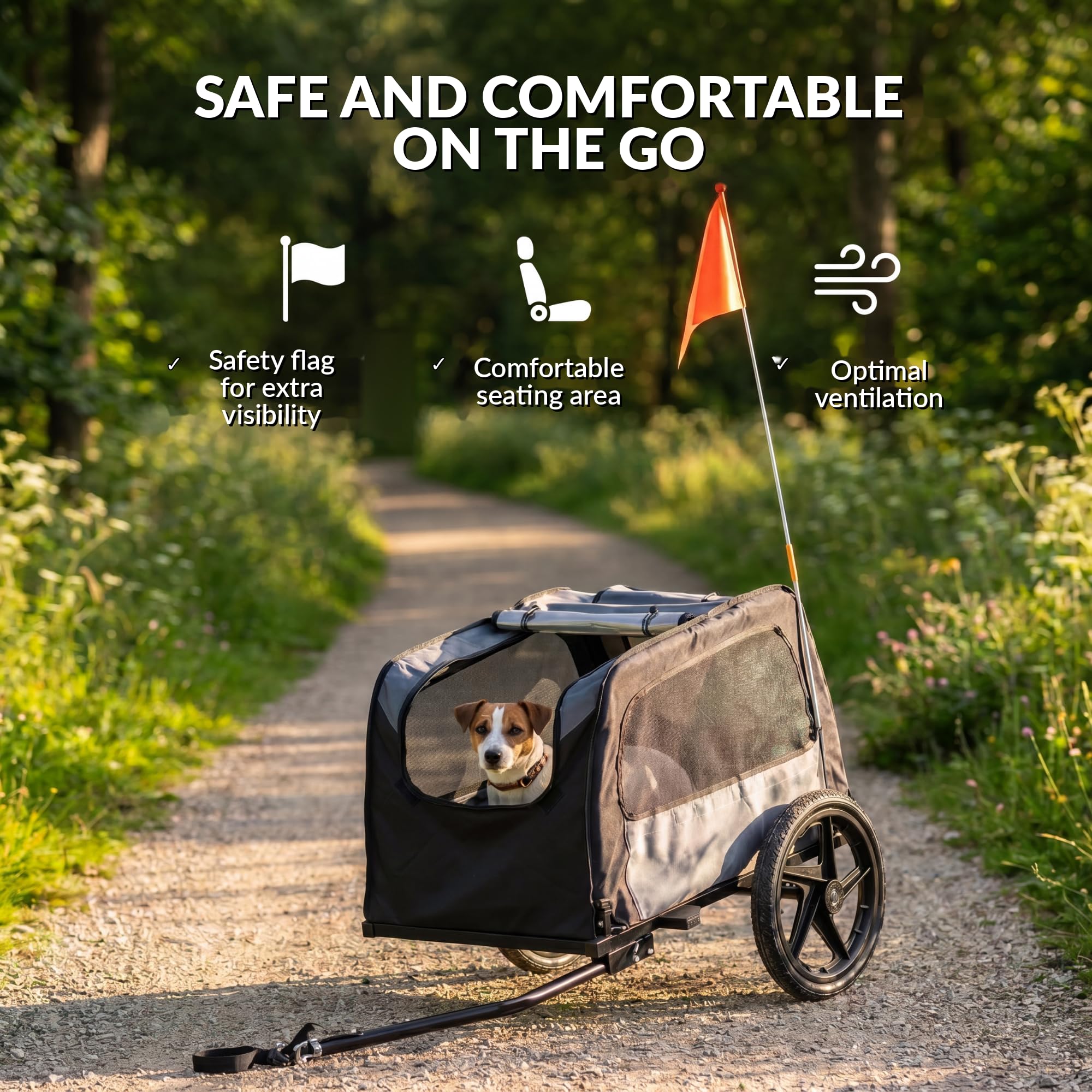Remolque de bicicleta para perro 2 en 1 plegable con función de cochecito, carrito para perros pequeños, ventilación, cinturón de seguridad, reflectores, carga máx. 30 kg, negro y gris