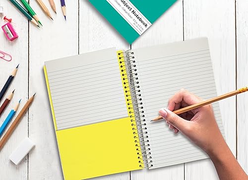 Vista 5 de Better Office Products Cuadernos en espiral de 3 materias, 9.5 x 5.5 pulgadas, paquete de 6, cuadernos de 150 hojas con 2 divisores de bolsillo