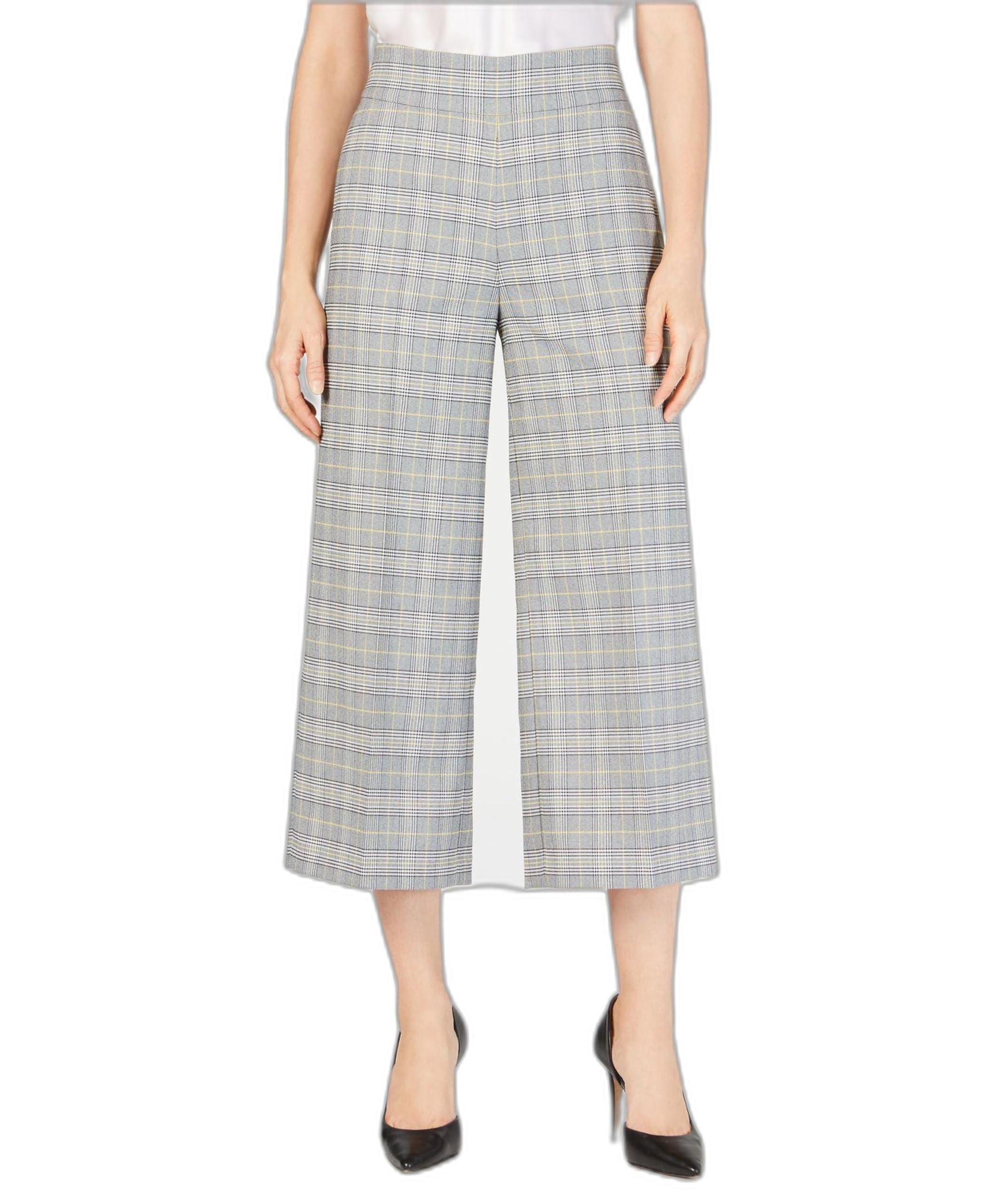 Nine West Womens Wide Leg Plaid Pant