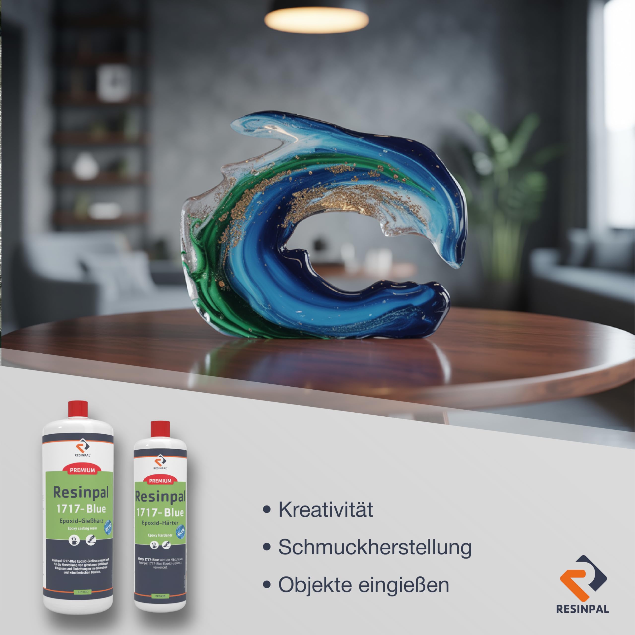 3kg Resinpal 1717-Blue Gießharz Set | Ökologisch | inkl. Becher & Rührstab | Glasklares Epoxidharz für DIY & Gießen