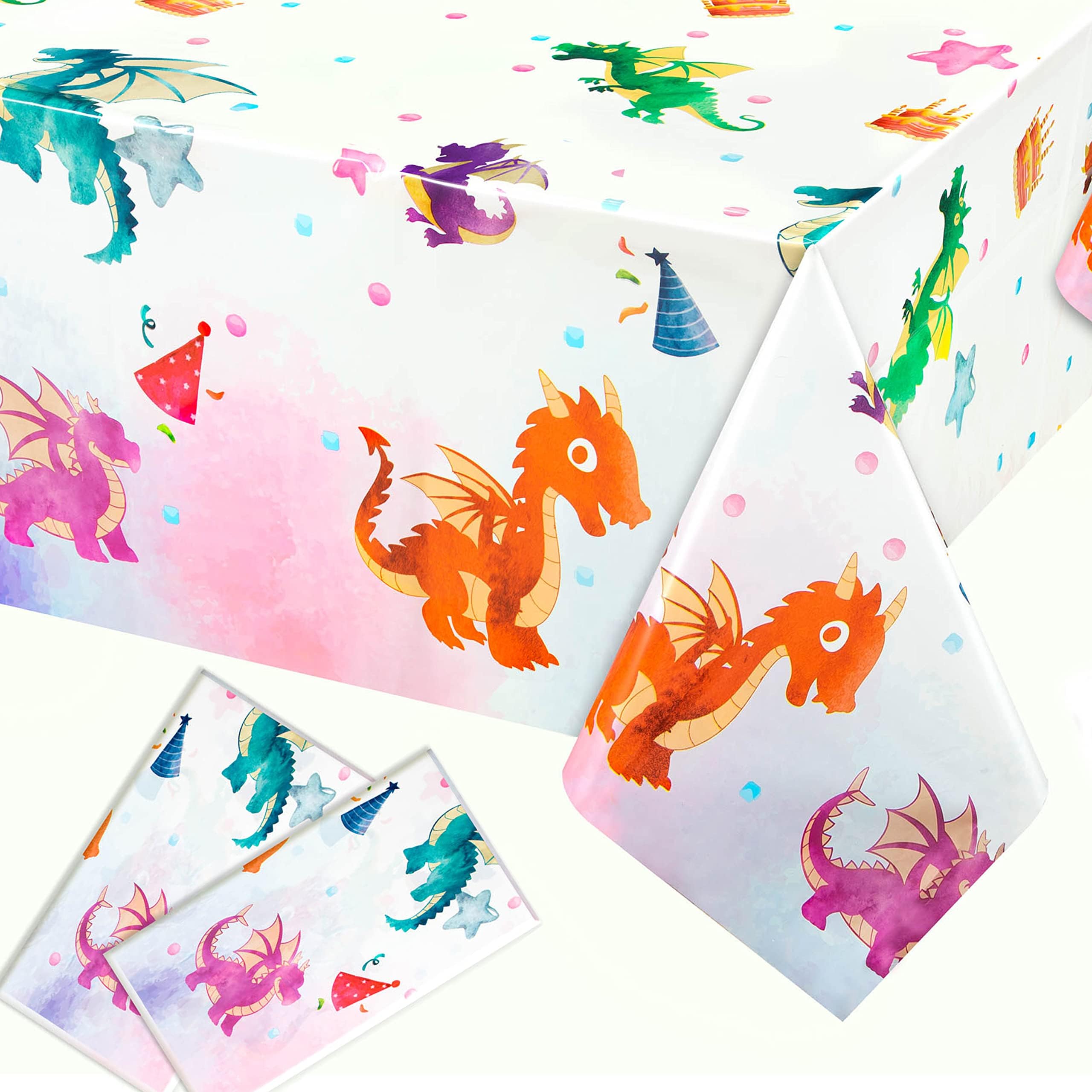 2 Pack Dragan Dinosaur Tablecloth โ Dragan Dinosaur Table Cover for Party Fun โ Colorful Dinosaur Table Covers for Party Decoration โ Disposable Plastic Tablecloth Kids Party โ 54 x 108-inch