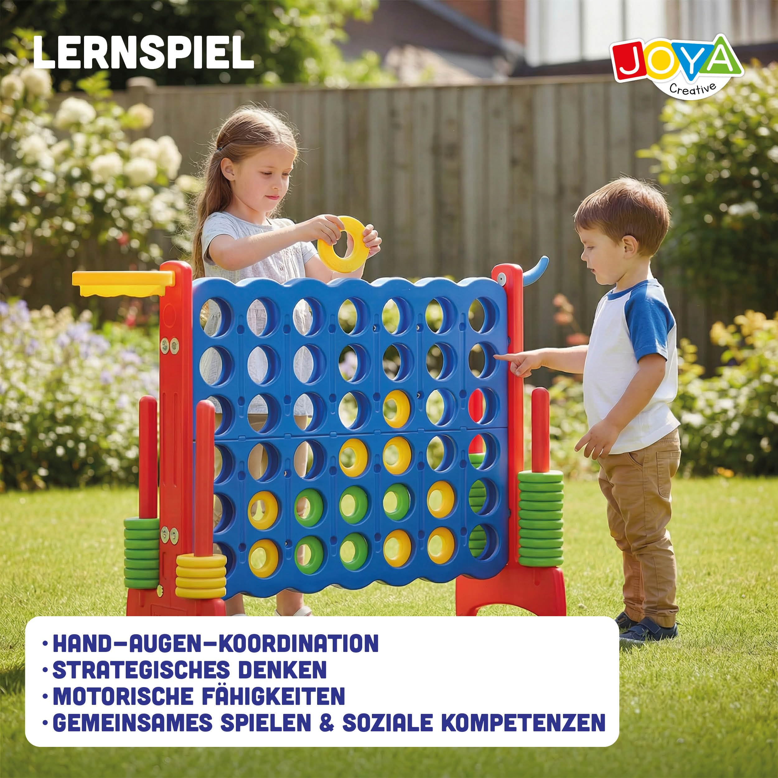 Set da gioco 3 in 1 per esterni, Quattro Vinci XXL, gioco di basket, gioco di lancio degli anelli, dimensioni 84 x 121 x 41 cm, giocattolo Montessori, giocattolo educativo e di movimento