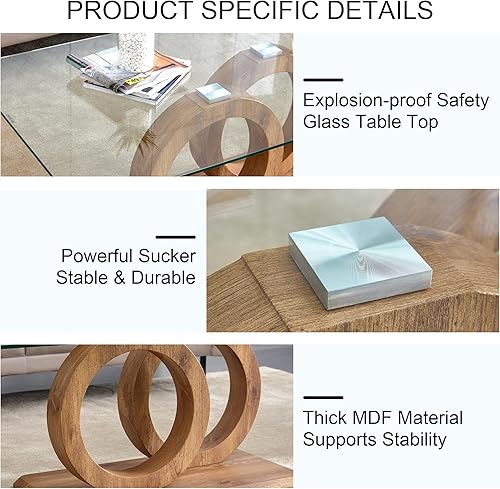 Miniatura 13 de Mesa de centro de cristal, mesa de centro para sala de estar, mesa moderna de vidrio templado de 47 pulgadas con patas de MDF DoubleO y base de