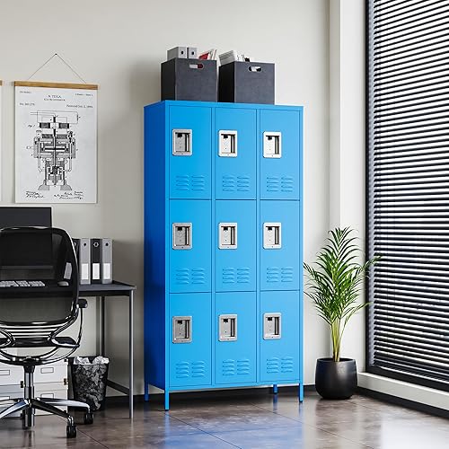 Miniatura 80 de Letaya Taquillas de metal para empleados: armario de almacenamiento de 9 puertas con estantes y gabinete de acero con cerradura para la escuela