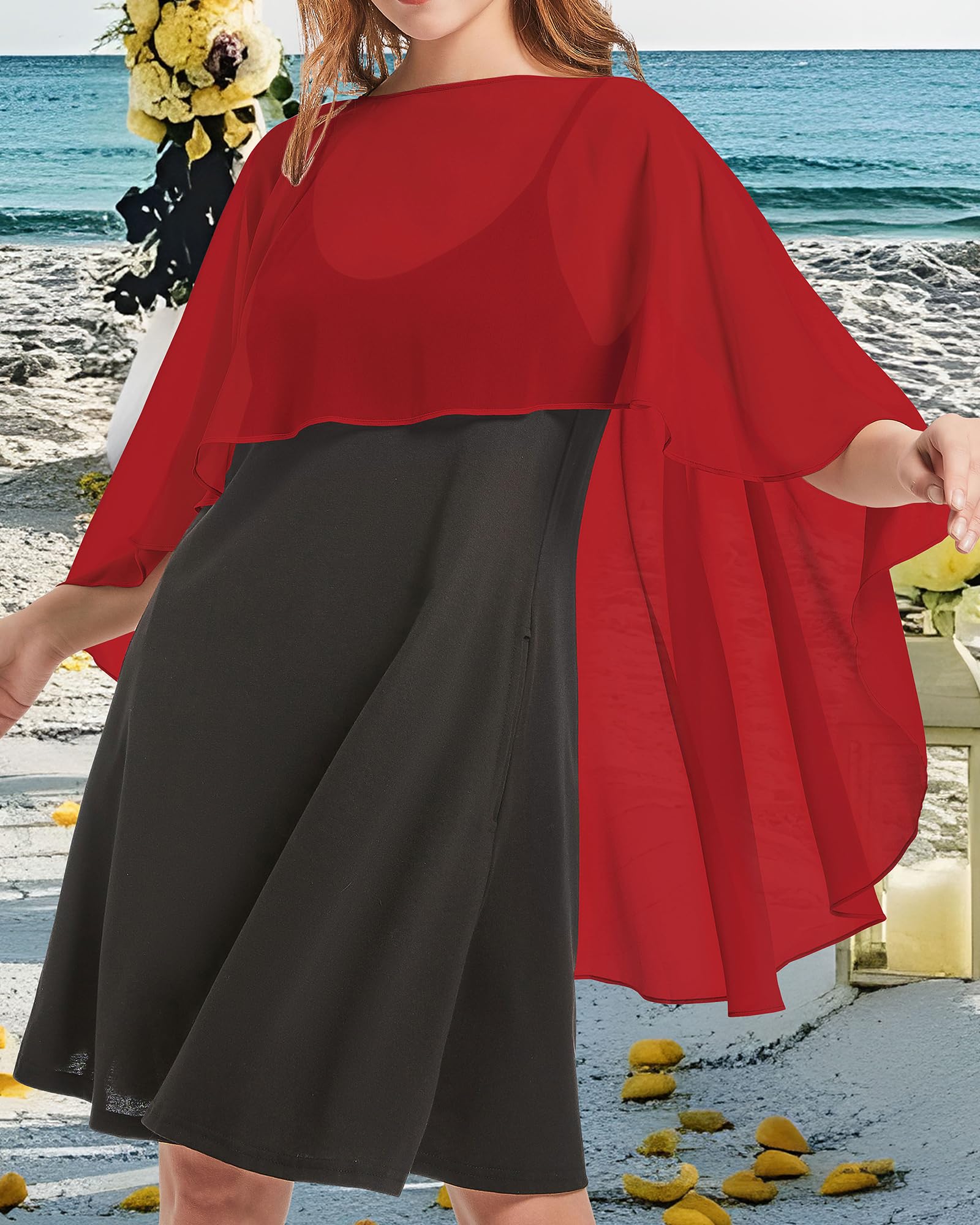 Damas Gasa Cape Bufandas para Vestidos de Novia Elegantes Capelets de Banquete