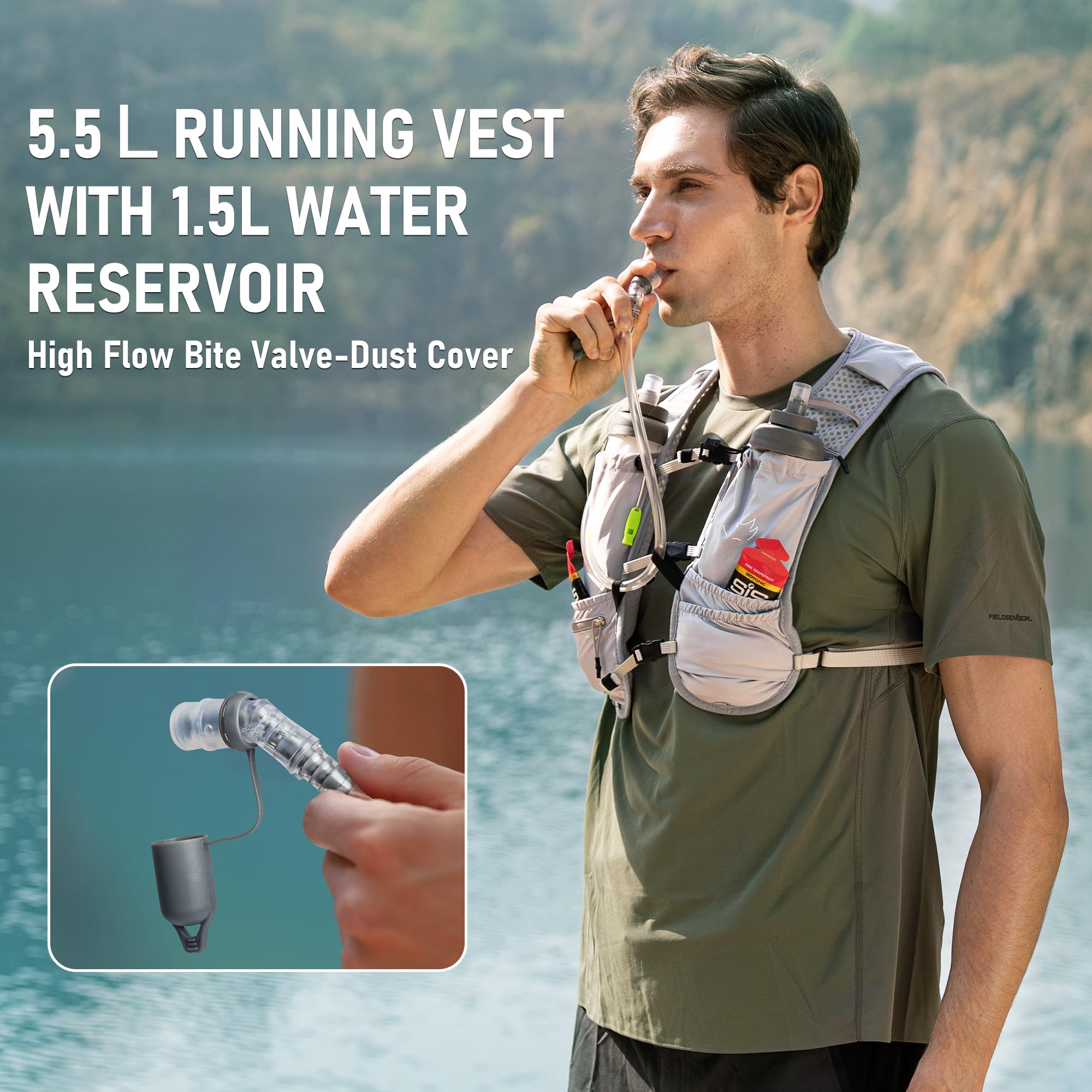 Laufweste mit Wasserblase 1,5 Liter, kleine Trinkwasserweste, leichter Trinkrucksack mit mehreren Taschen, 11x - für Wandern, Rennstrecke, Marathon für Damen und Herren