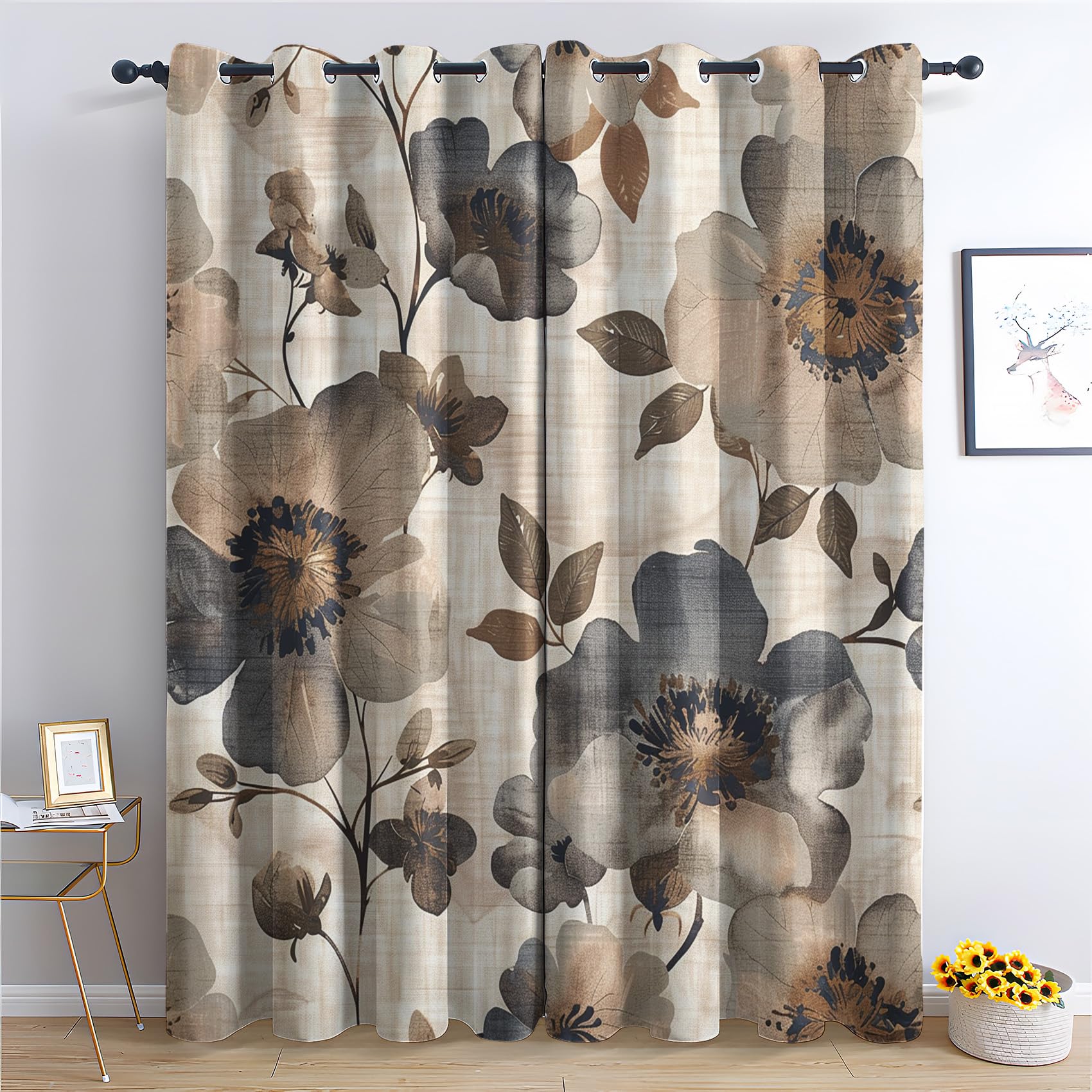 Genérico Cortinas Salon Dormitorio, Cortinas Floral - Cortinas Opacas Termicas con Ojales, Cortina Ventana Estampadas para Habitacion, 140x225 cm 2 Piezas D1281