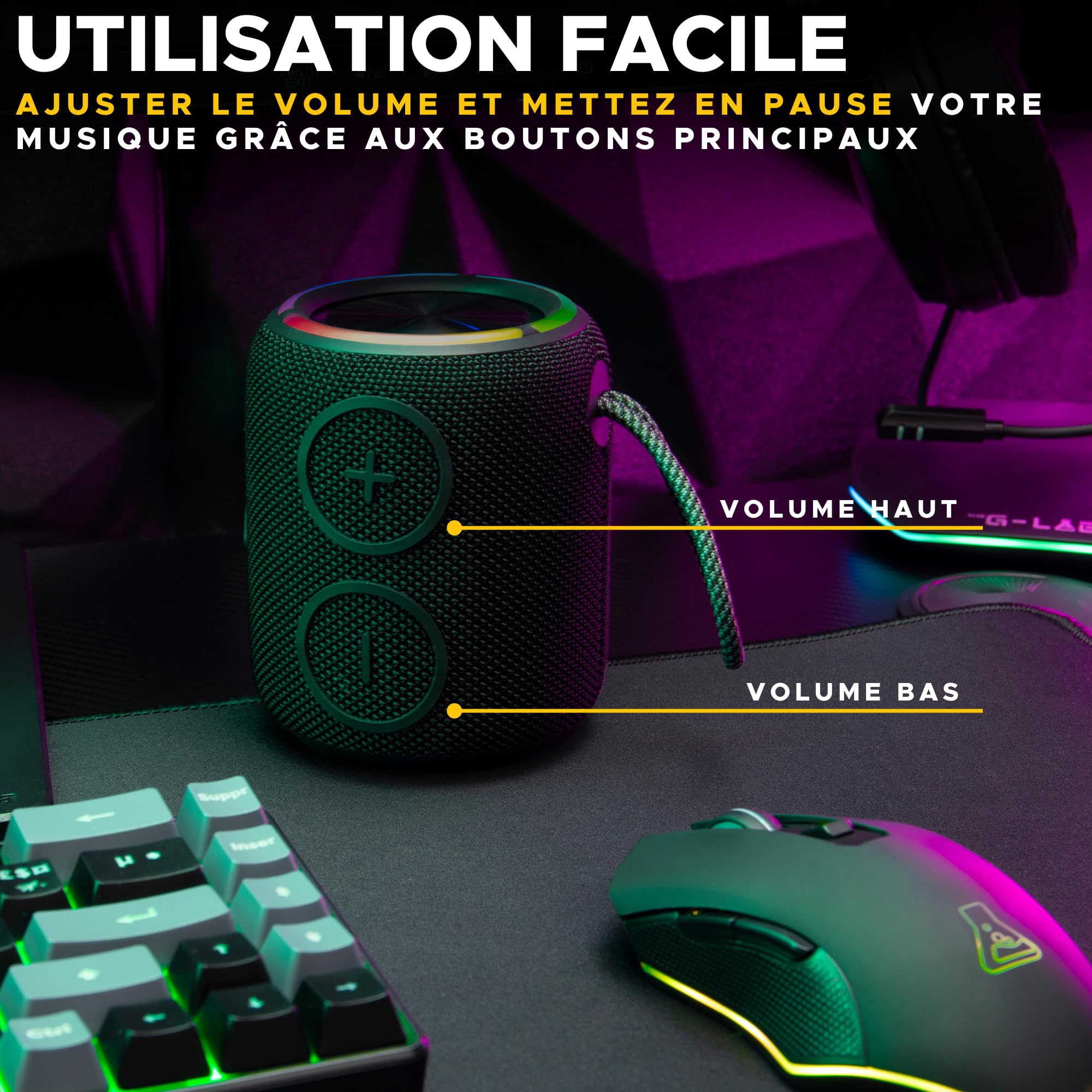 The G-Lab Klub Neon - Przenośny głośnik Bluetooth RGB 16W IPX7 | Bluetooth 5.0 & USB-C, 2x głośniki 8W, RGB, wodoodporne IPX7, przenośny, długi czas pracy