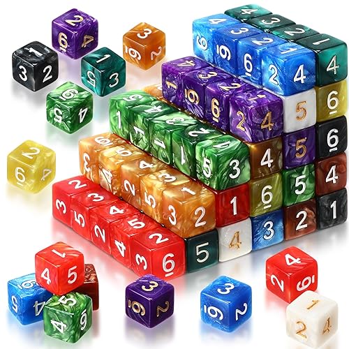 Poen 100 Pcs 16mm Dice Set Bulk, 6 Sided Standard Colored Dices with Numbers, D6 Polyhedral Games Dice for Board Games, Parties (Classic Color)