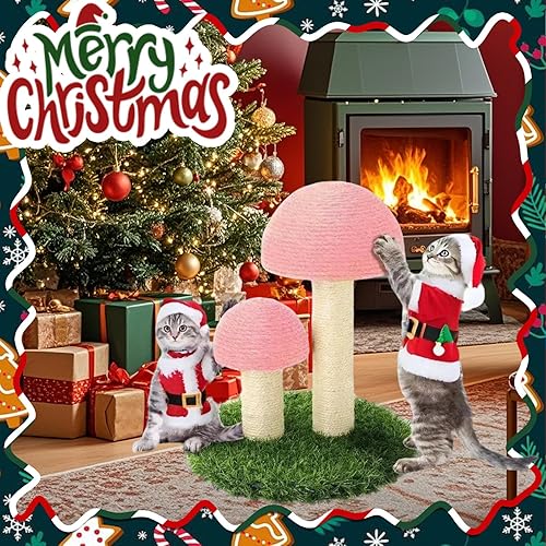 Miniatura 6 de PowerKing Poste rascador de hongos para gatos, poste rascador de garra de 15 x 12 pulgadas para gatito, poste rascador de sisal natural para gatos,