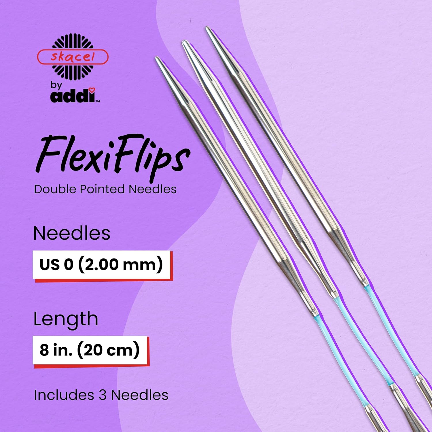 skacel by addi Flexiflips Basic Double Pointed Knitting Needles, 8 Inch (20 cm) Plated Brass Tips with Flexible Nylon Cord, 2.75 mm