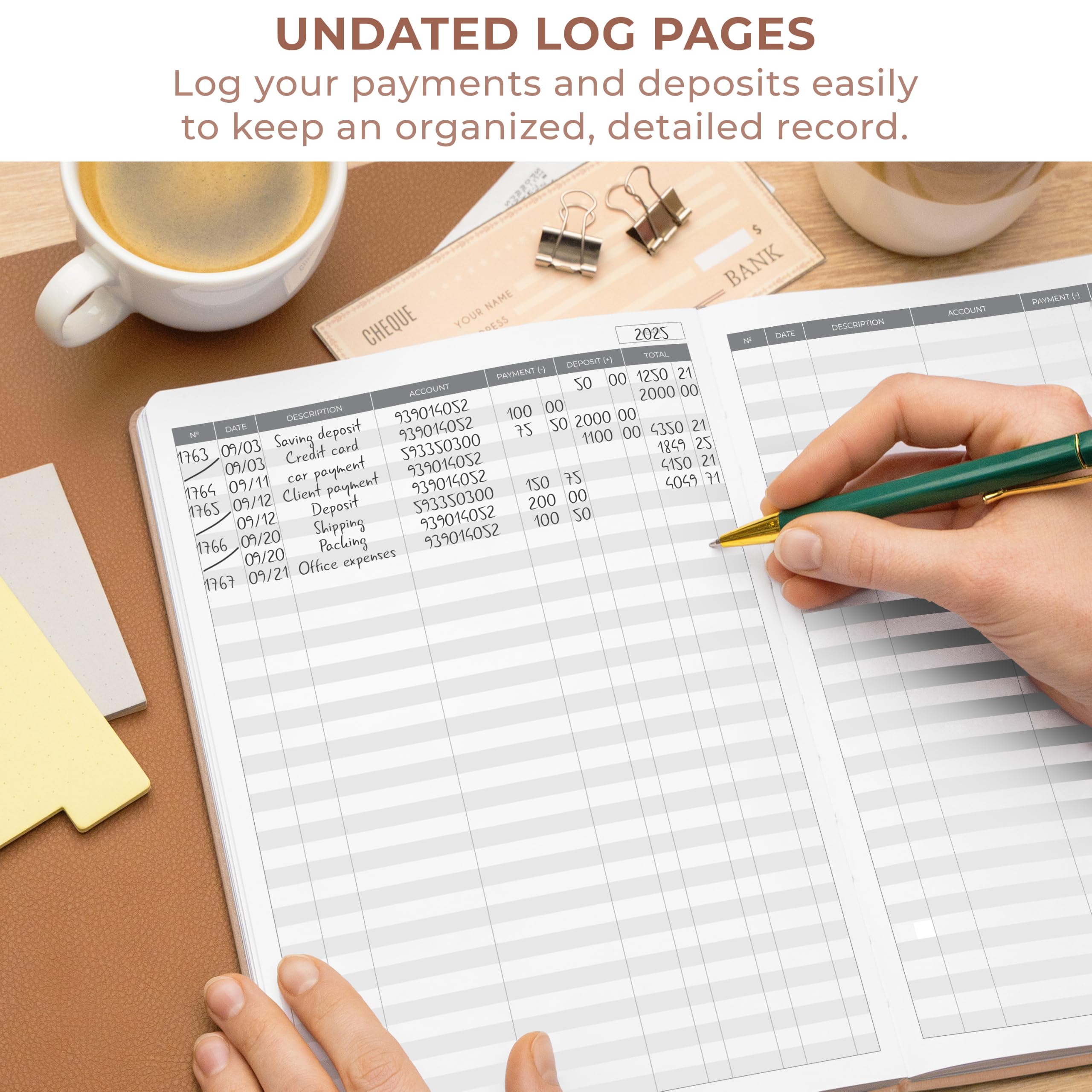 Clever Fox Accounting Ledger Book – Accounting Book for Small Businesses & Personal Use – Columnar Account Book Ledger for Tracking Money, Expenses, Deposits & Balance – Large, 7x10″ (Rose Gold)