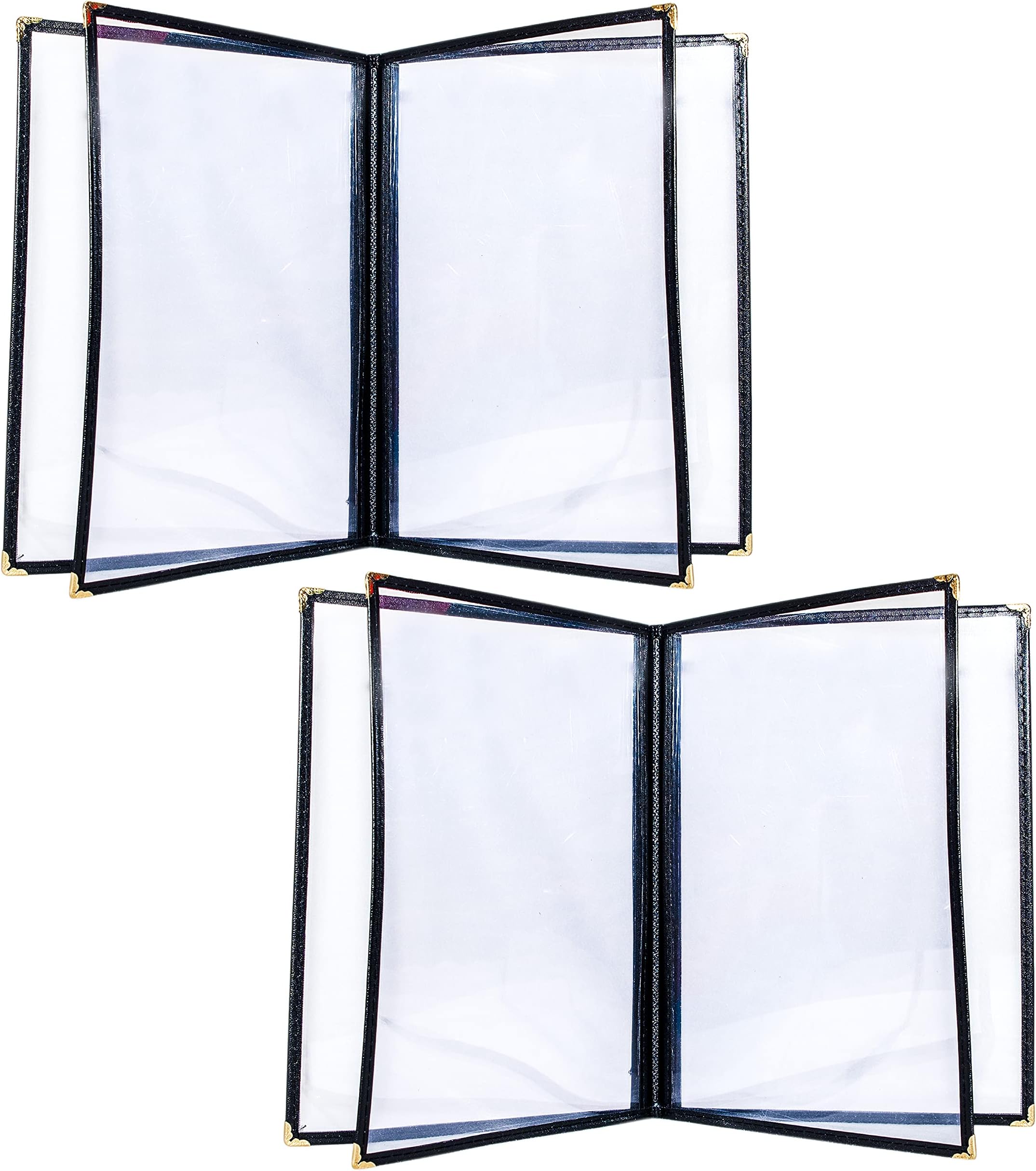 ZHENYI 2PCS 8.5 x 11 Inch Menu Covers,4 Page 8 View Transparent Restaurant Menu Covers, Fits A4 Size Paper，Bar Cafe Restaurant Book Black Folder