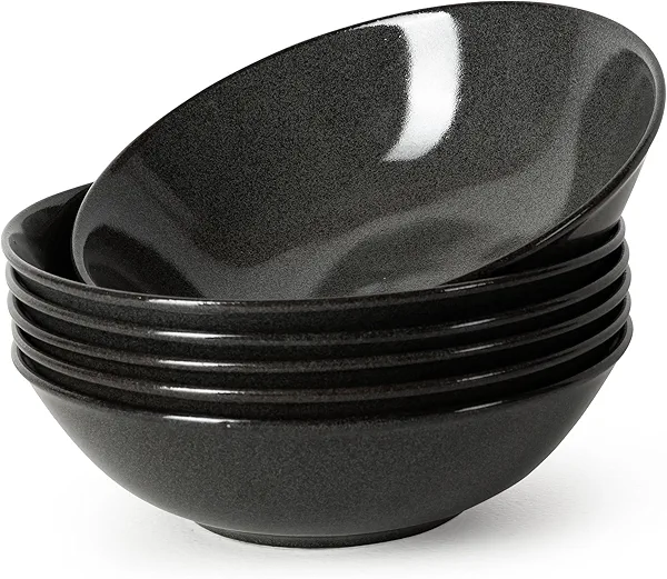 coraku Mino Lightweight Porcelain Cereal Bowl Set, 6-Piece, Onyx Black