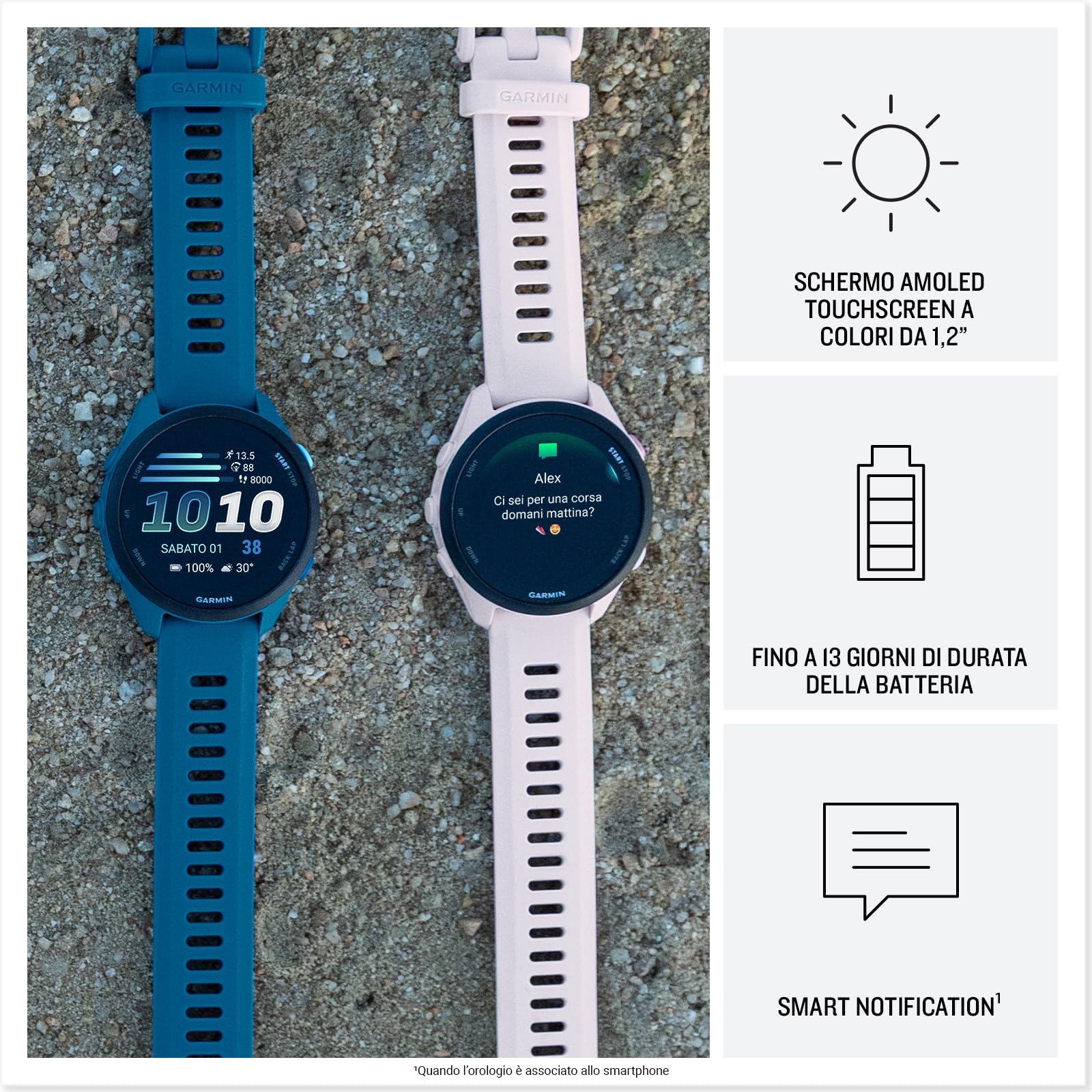 Garmin Forerunner 70, Smartwatch per la corsa, 43mm, GPS multi-band, Display AMOLED, HRV Status, Funzioni di Allenamento Avanzate, Coach, Autonomia fino a 13 giorni (Whitestone)