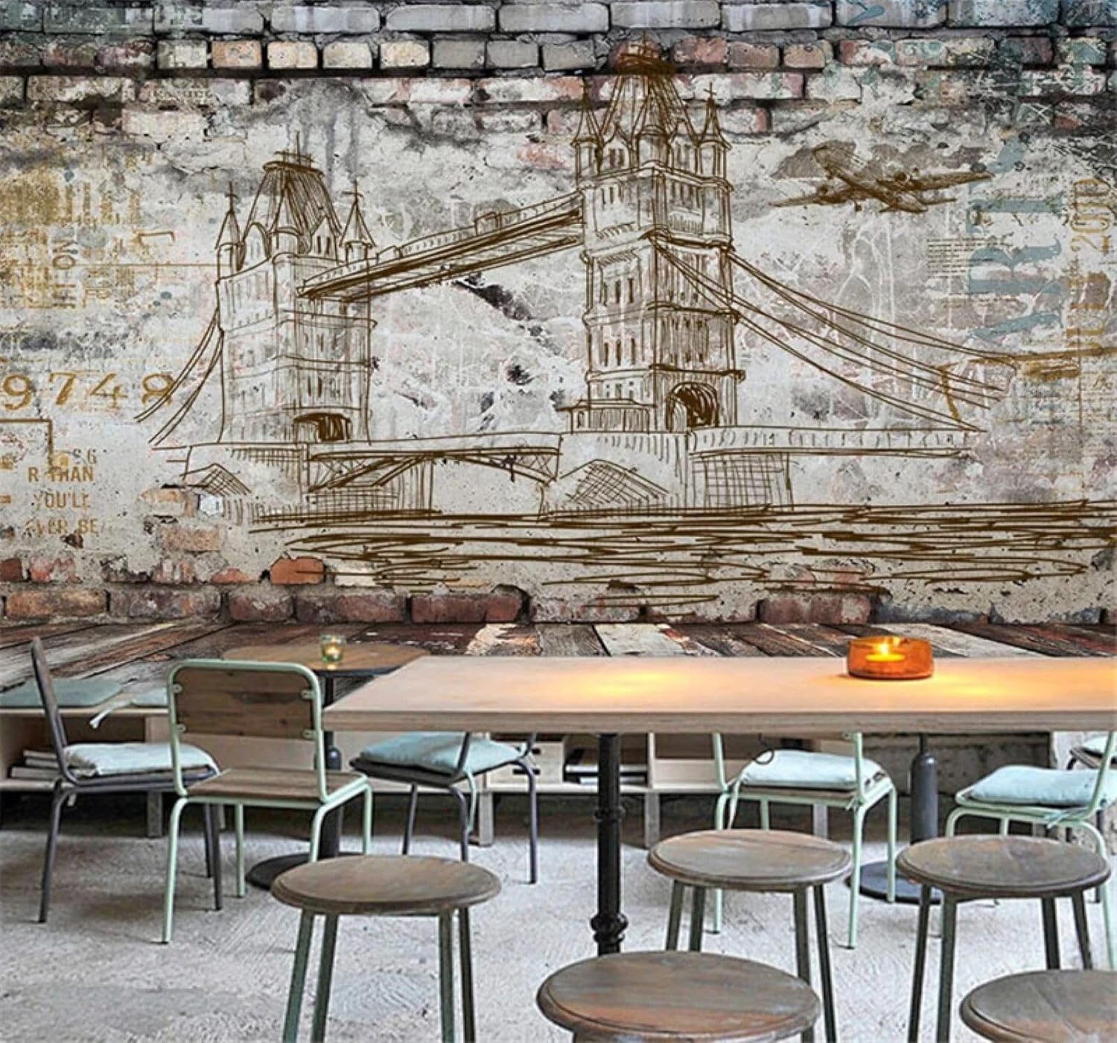 XLMING Retro Concrete Brick Wall Bridge Restaurant Café 3D Wallpaper Silky Texture Home Study Office Grey Dining Room Sofa Bedroom Living Room TV Backdrop-430cm×300cm