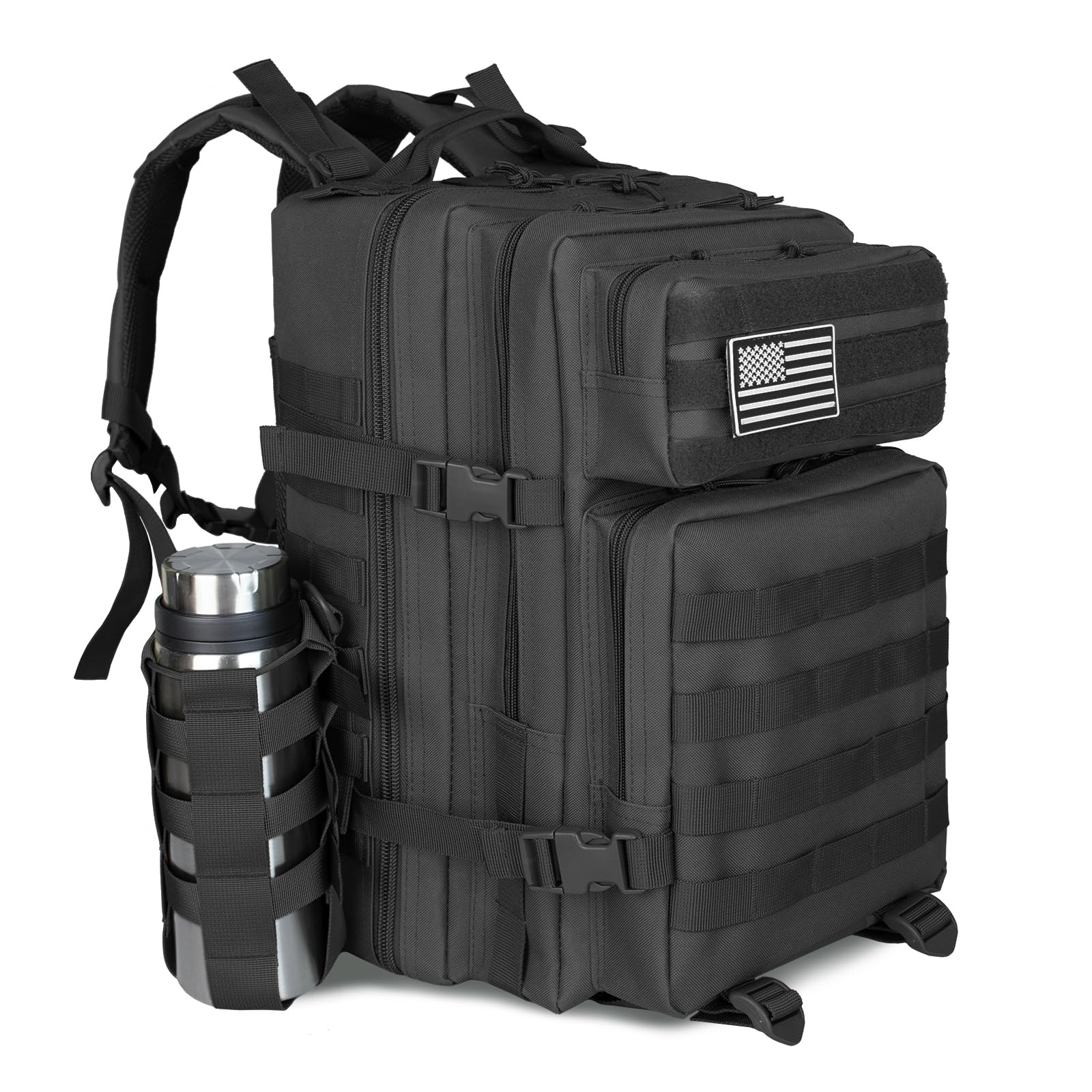 ROGJUK 45L Tactical Backpack For Men Highland Assault Large Army Pack 3 Day Molle Bug Out Bag With Water Cup Bag Outdoor Camping Hiking Daypack Military Rucksack Black