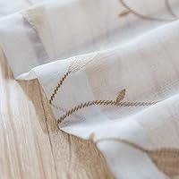 Vista 6 de Cortinas transparentes para sala de estar, cortina con ojales, parte superior de hojas bordadas, cortinas semi transparentes, 2 paneles