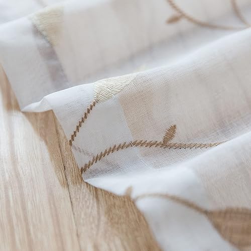 Miniatura 6 de Cortinas transparentes para sala de estar, cortina con ojales, parte superior de hojas bordadas, cortinas semi transparentes, 2 paneles de