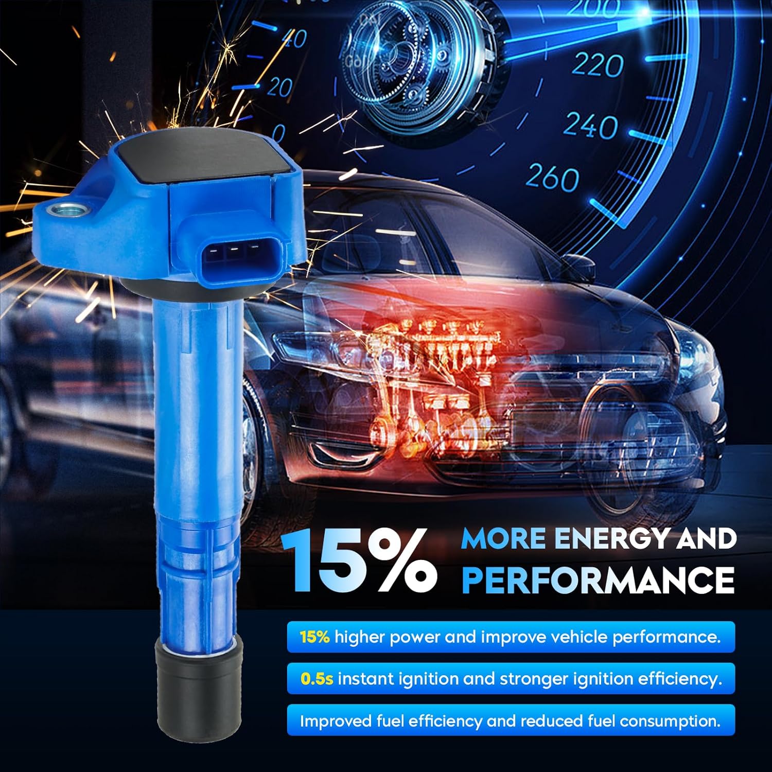 Ignition Coil Pack for Acura MDX 2001-2005 3.5L, Honda Civic 2001-2005 1.7L, Pilot 2003-2005 3.5L, Ridgeline 2006-2008 3.5L, C1460 5C1451 E1012 E340 E420 52-1789 IC520 4 Pcs