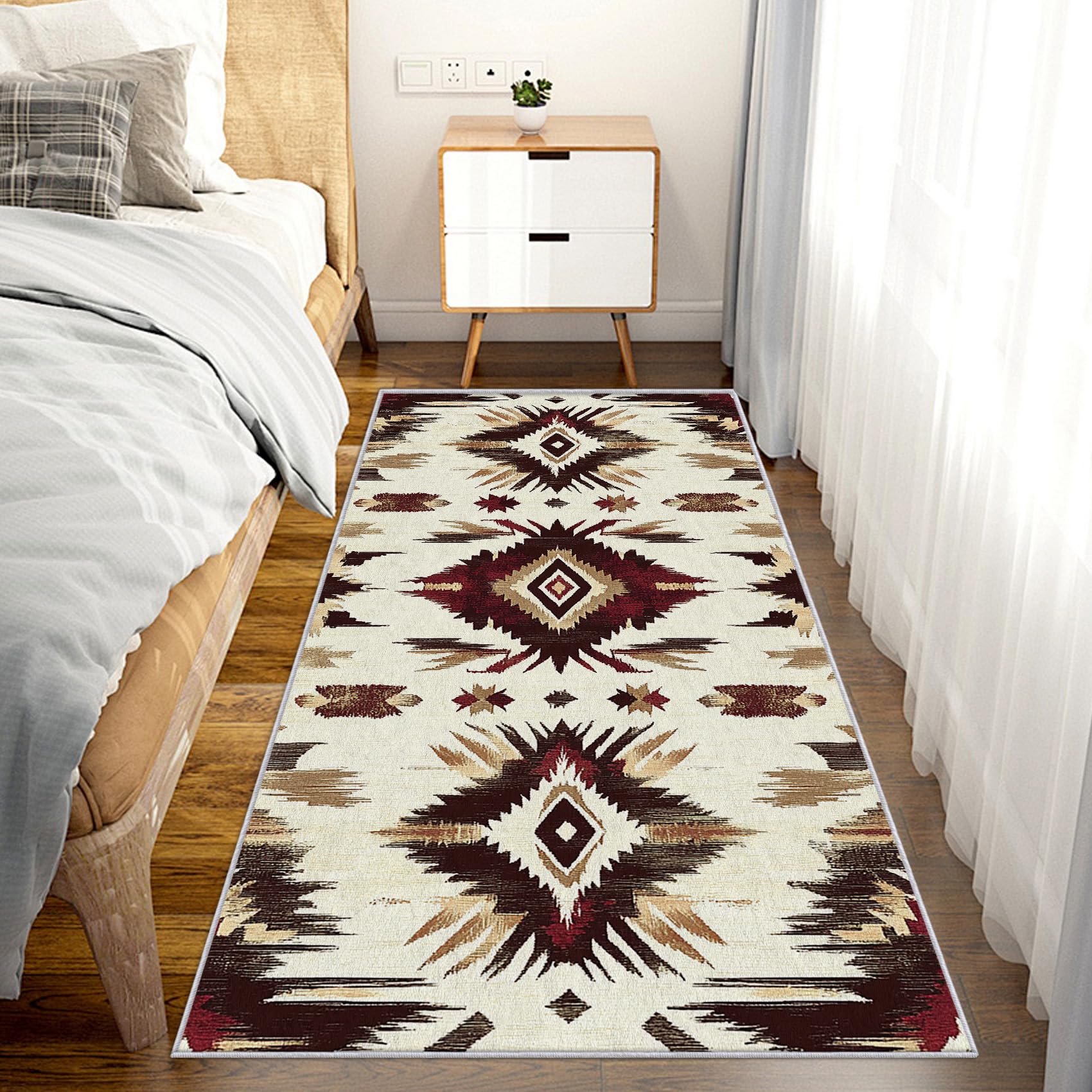 Générique Tapis Couloir Aztèque Navajo, Tapis de Couloir Bohème Amérindien 60x240, pour Cuisine, Entree Interieur, Chambre, Descente de Lit, Lavable, Antidérapant, Poil Court b613