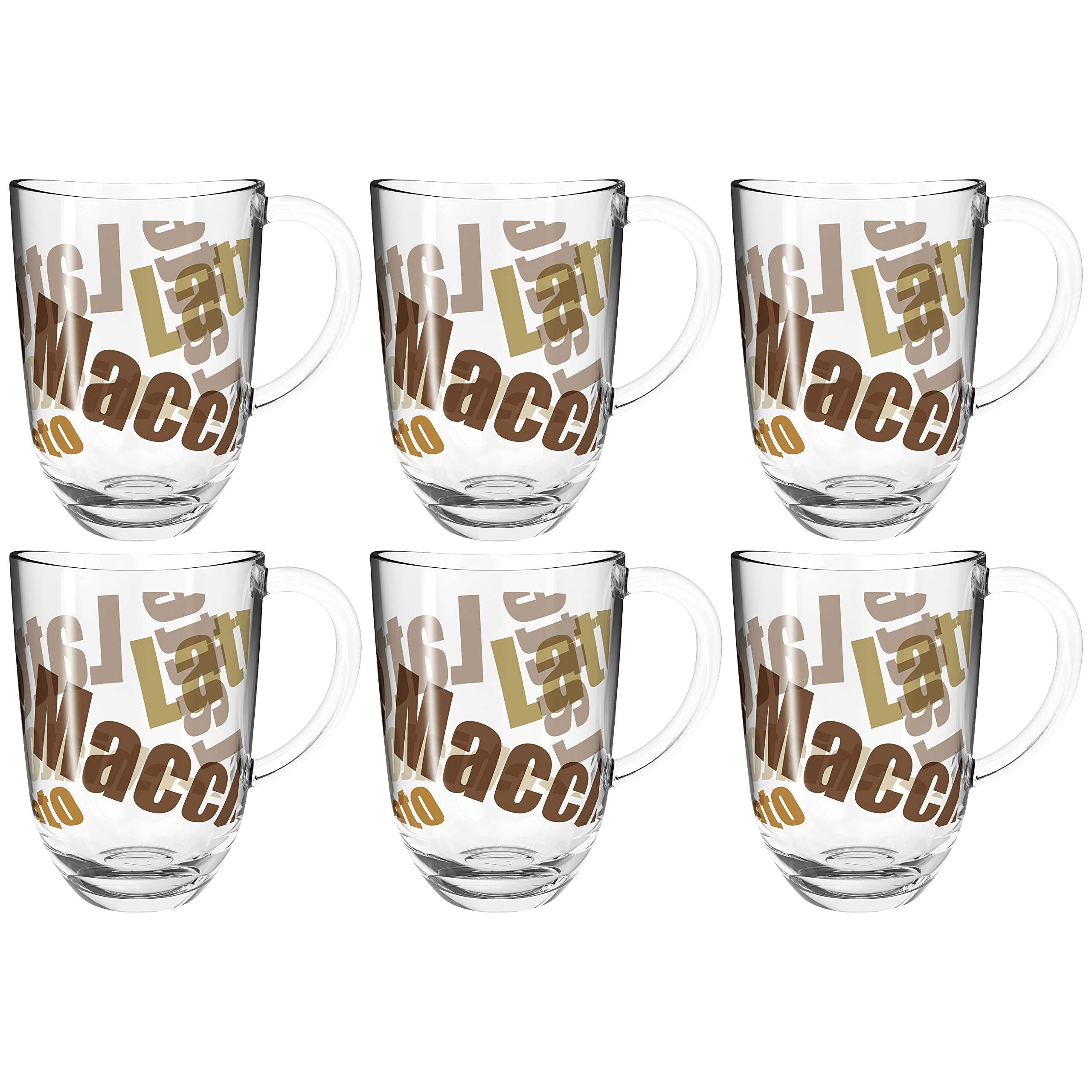 Leonardo Napoli Latte Macchiato-Tassen 6er Set, spülmaschinengeeignete Kaffee-Becher mit Motiv, Glas-Tasse mit Henkel, mikrowellenfest, 380 ml 024236