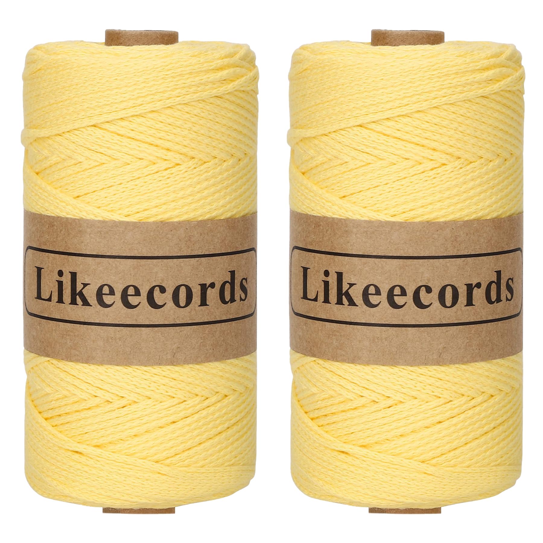Likeecords 2 Skeins of 100% Cotton Crochet Bag Cord 2mm x 170m Macrame Cord 2mm Crochet Thread Macrame Rope Gift for Knitter (Lemon Yellow)