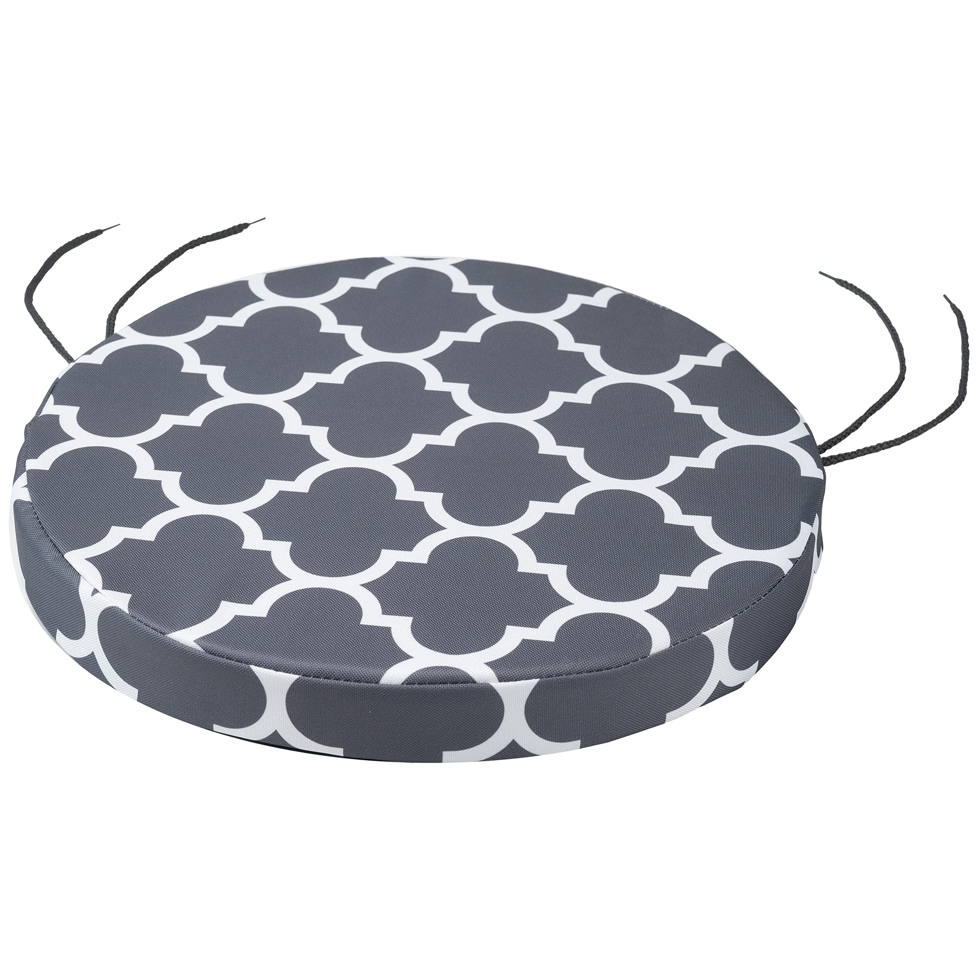 Softillo Marocco Graphite Round Bistro Circular Chair Cushion With Seat Ties – 40Cm, Indoor And Outdoor Furniture Seating, Water-Resistant Polyester, Patio, Kitchen Dining, Lawn & Garden