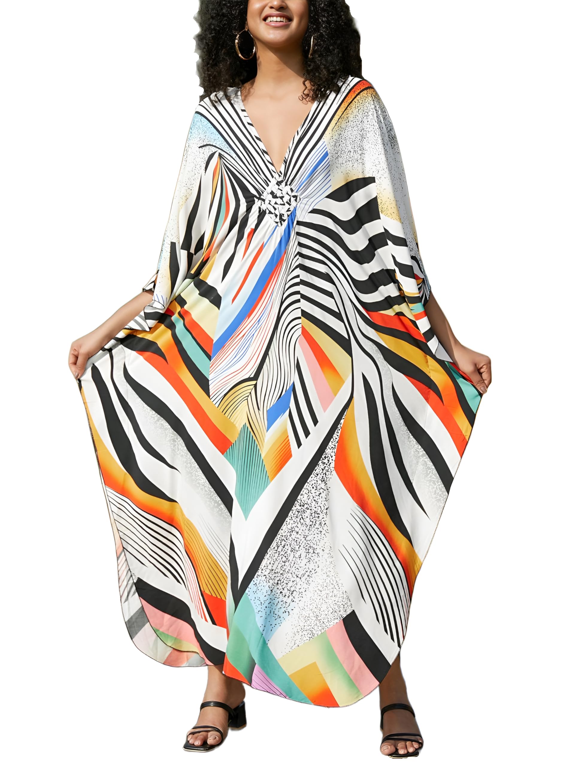 KEYLORTING Plus Size Kaftan Dress Women, African Moo Moo Print Caftan, Batwing Dress, Beach Cover Up for Party and Loungewear