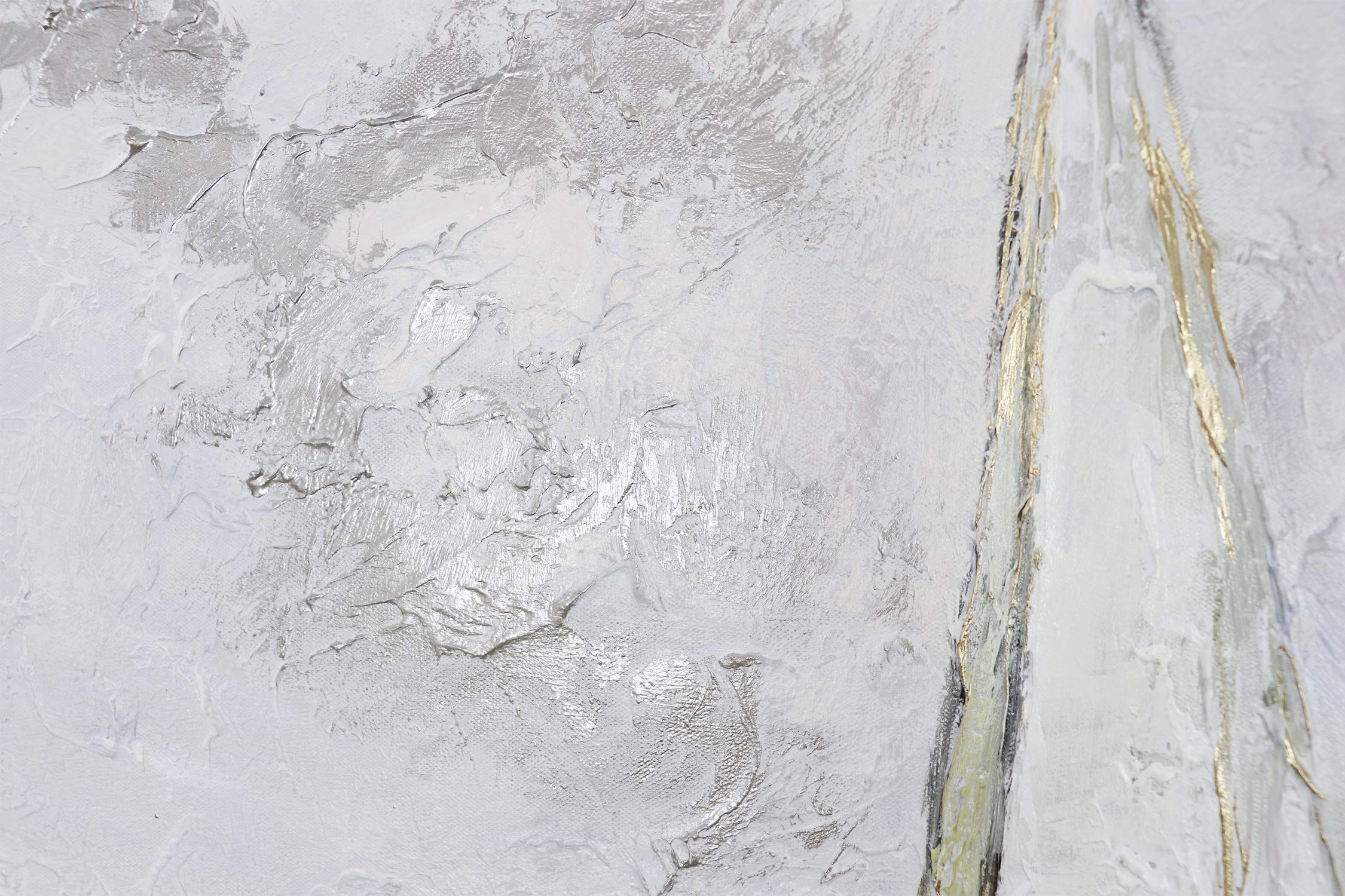 YS Tableau Peinte à La Main Art Abstrait Modern Ruban D'or Paysage Marin Aux Couleurs Claires Avec Des Voiliers Surface Texturée 200x100 Cm